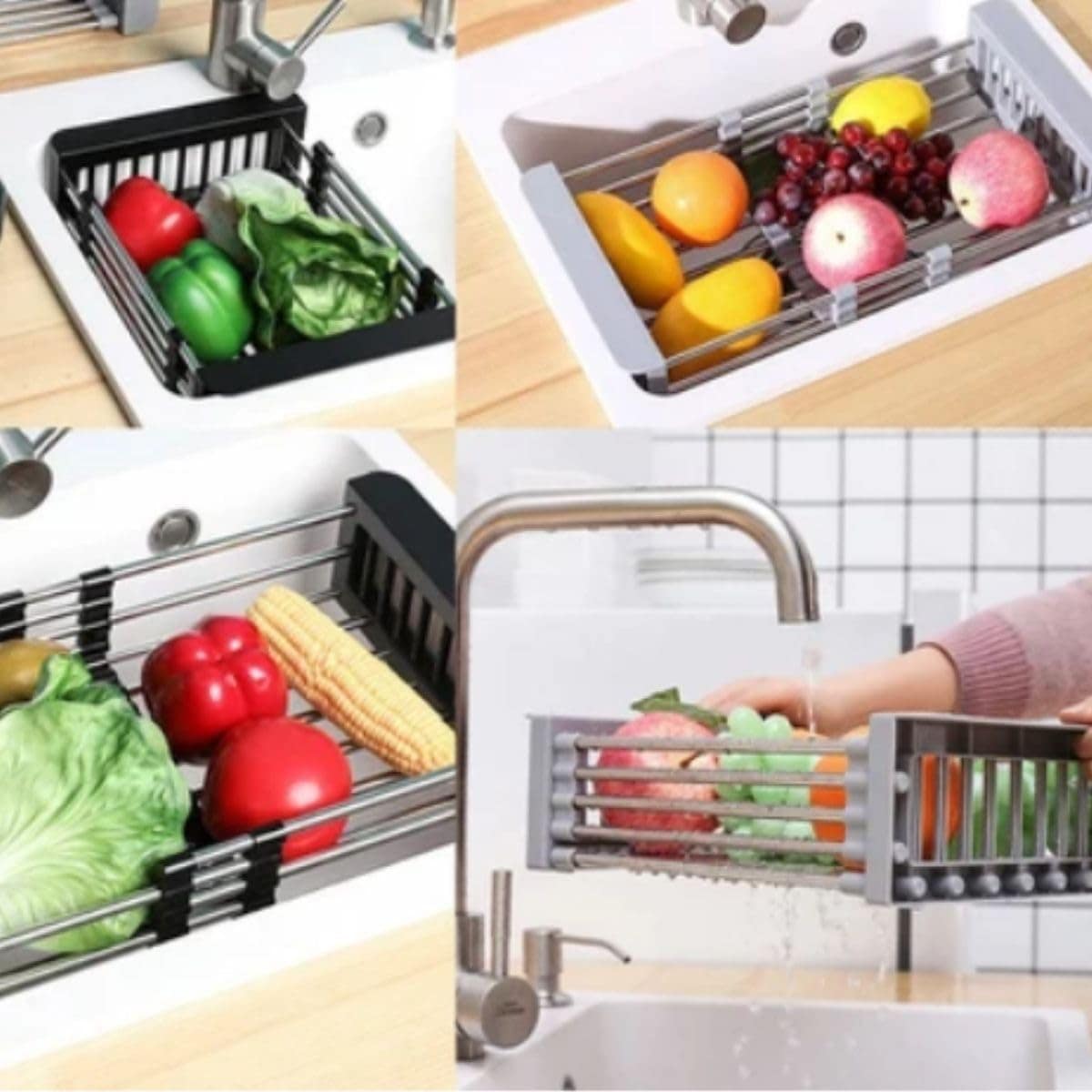 Escorredor de Pia Inox Ajustável Multiuso com Alça Retrátil ... - Image 6