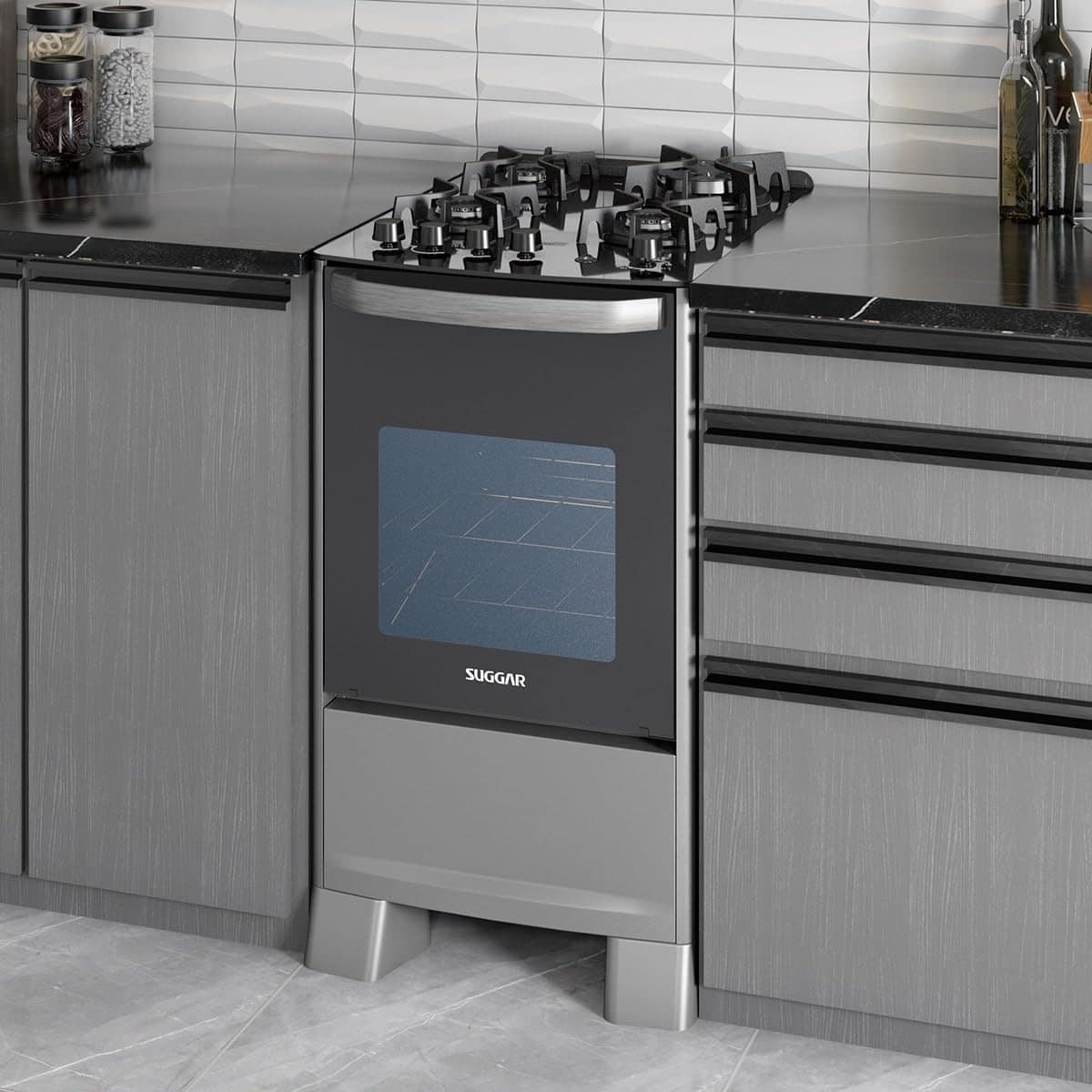 SUGGAR FOGÃO MASTER GRILL PRATA MESA DE VIDRO 4 BOCAS TRIPLA... - Image 2