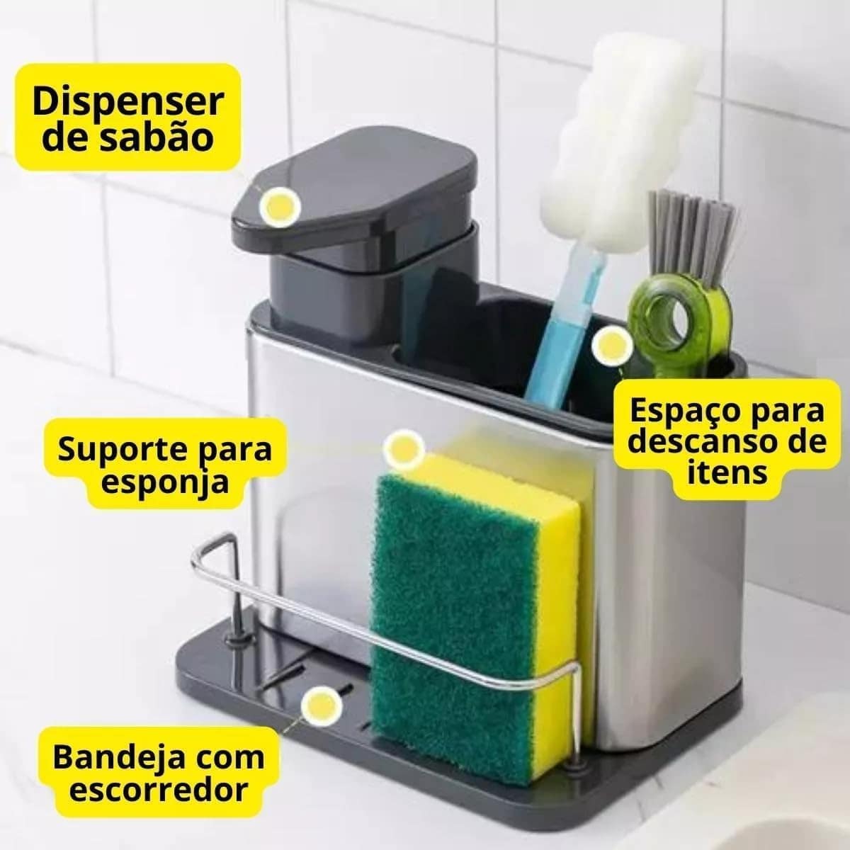 Porta Detergente Organizador de Pia Inox com Dispenser de Sa... - Image 4