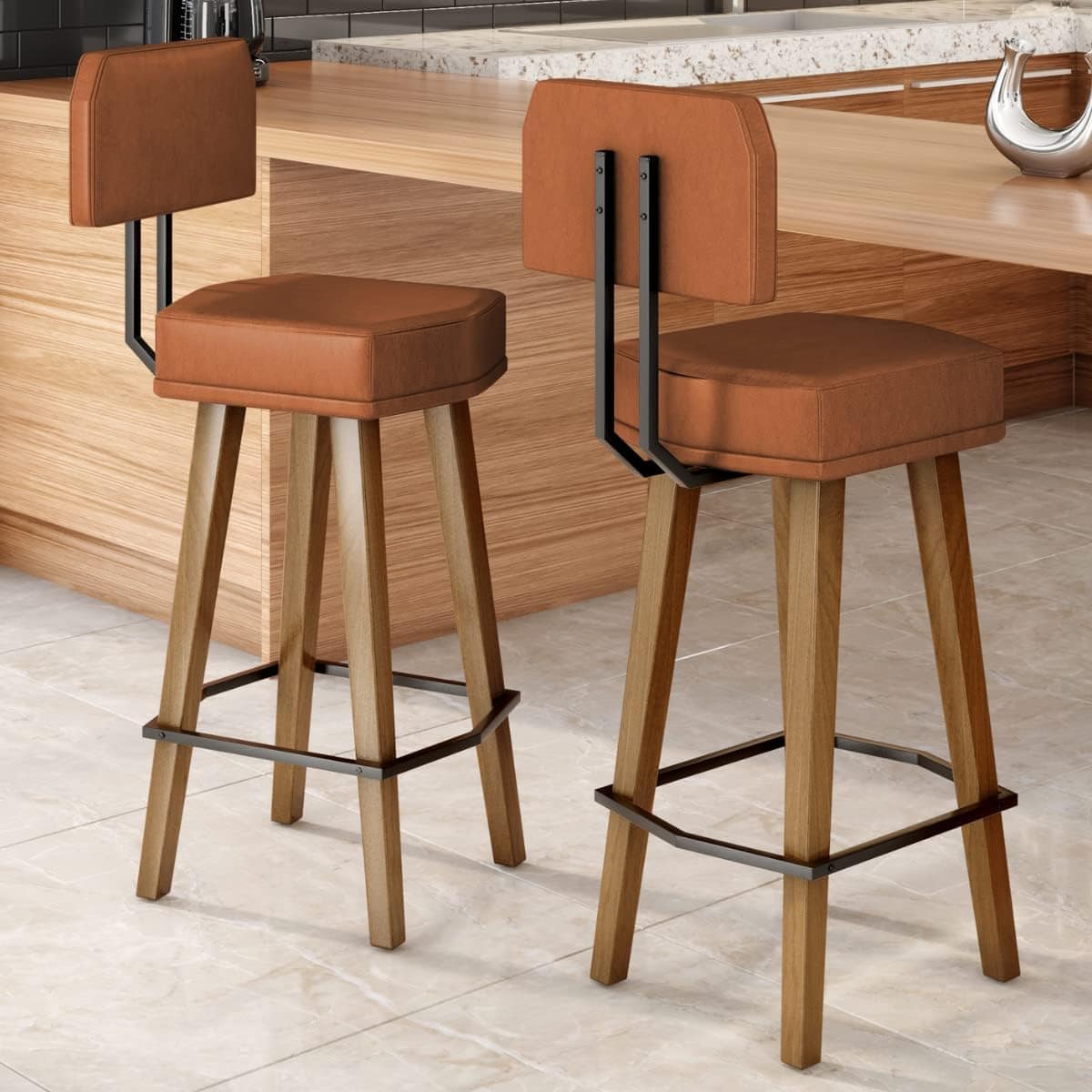 Kit 02 Banqueta Alto Padrão para Cozinha Bancada Bar Estofad...