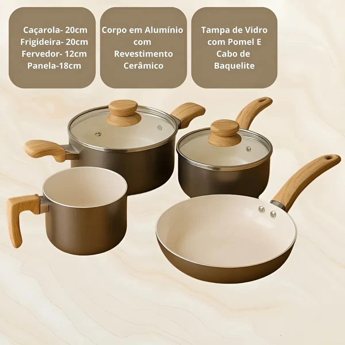 Jogo de Panelas Gold de Alumínio com Revestimento Cerâmico e... - Image 2