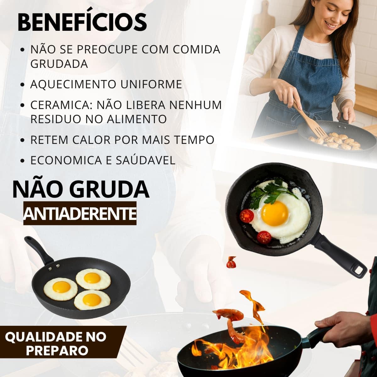 Frigideira Cerâmica Antiaderente Grande 28cm Reforçada Não G... - Image 2
