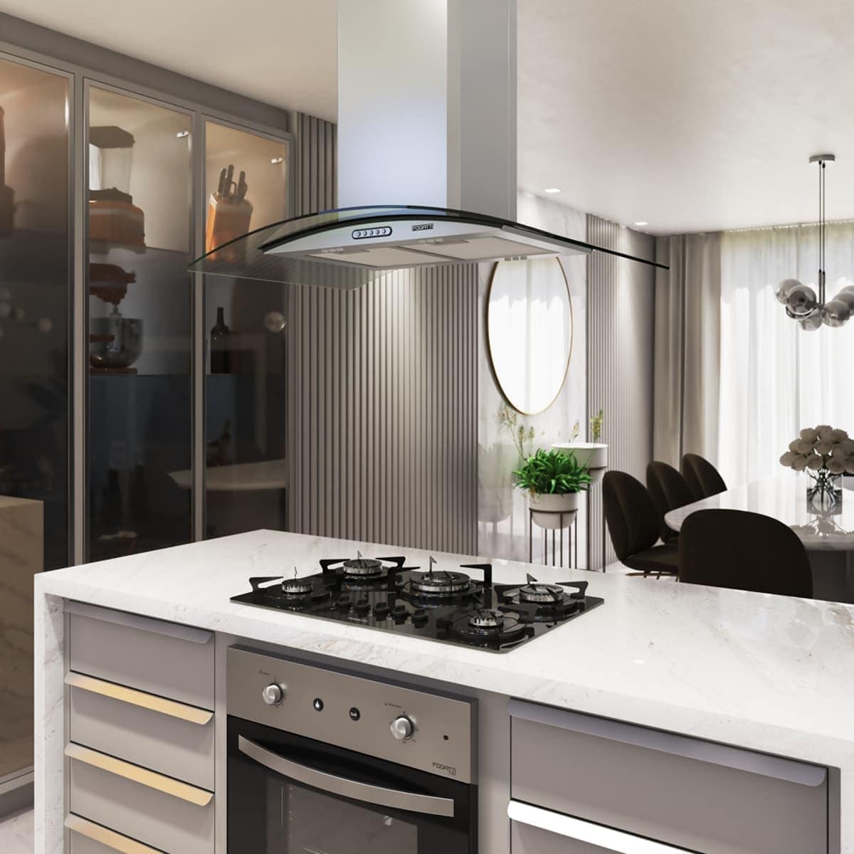 Coifa Ilha Vidro Curvo Inox 90cm - Fogatti - 110V - Image 4