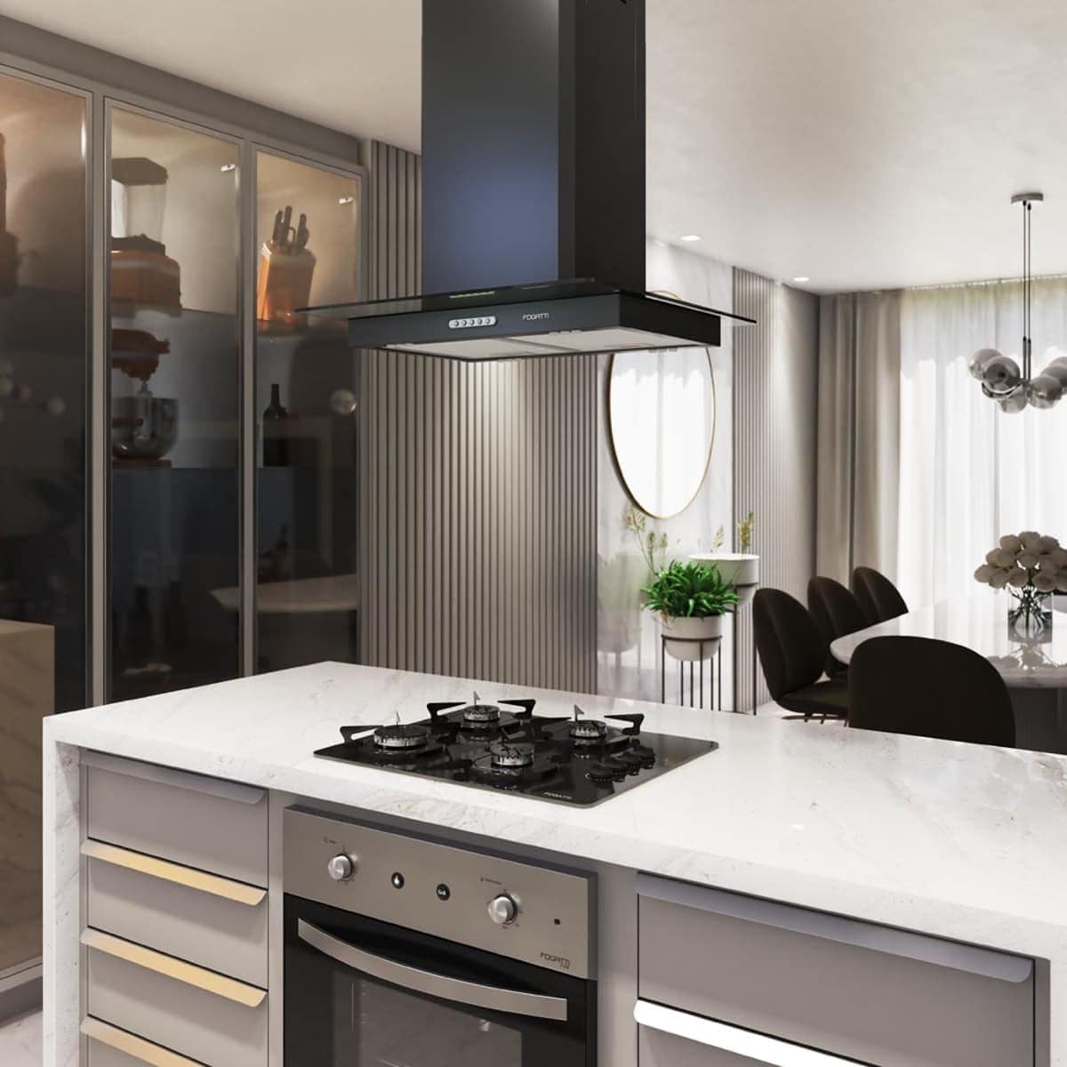 Coifa Exasutor Ilha Vidro Reto 60cm Black Fogatti 4 a 5 Boca... - Image 4