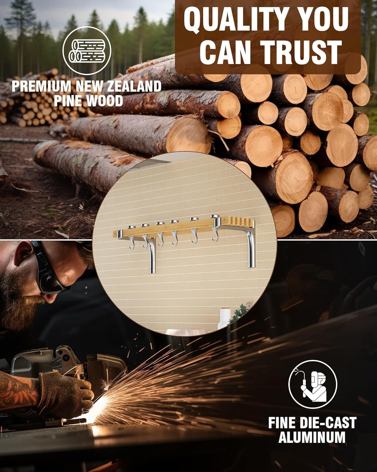 Cooks Standard Suporte de panela de madeira montado na pared... - Image 4