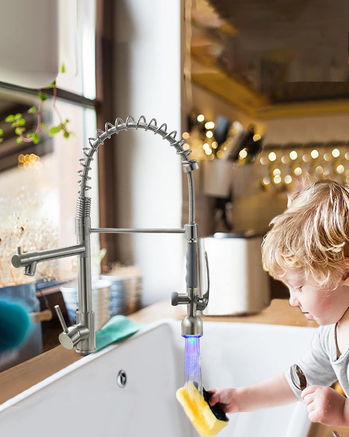 Torneira de cozinha de níquel escovado com alavanca única e ... - Image 7