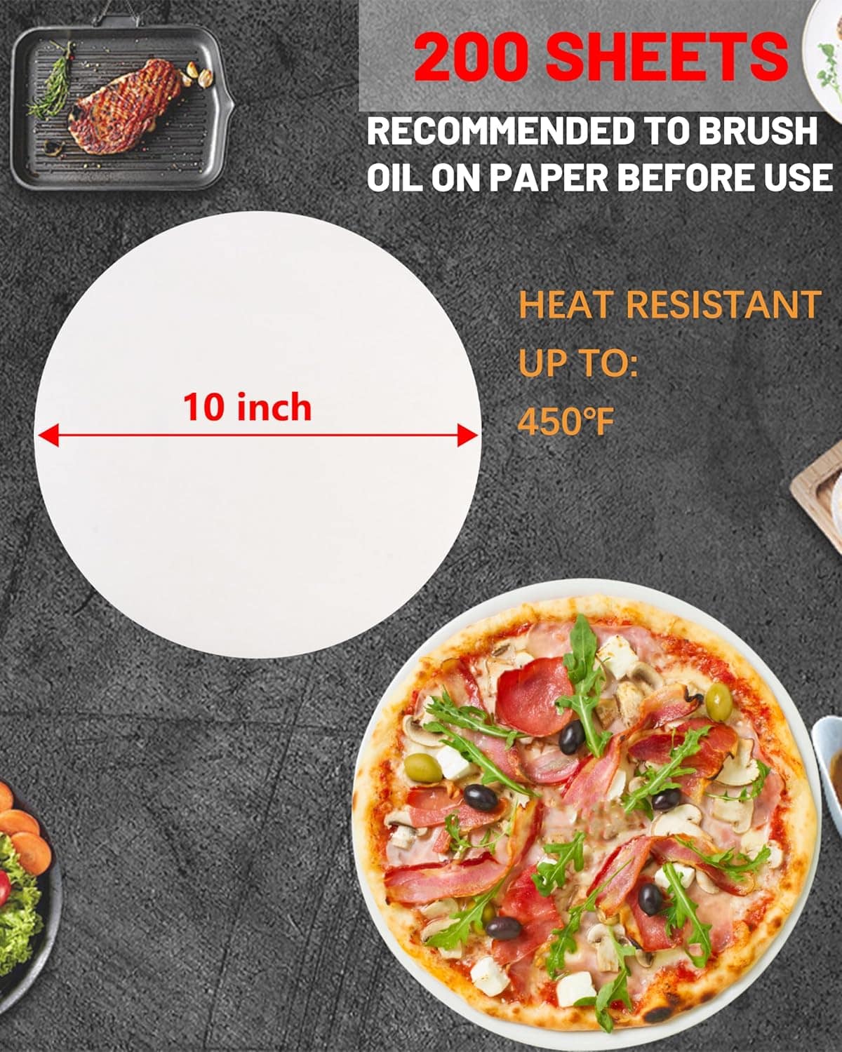 200 peças, folhas redondas de papel manteiga, 25,4 cm, forro... - Image 2