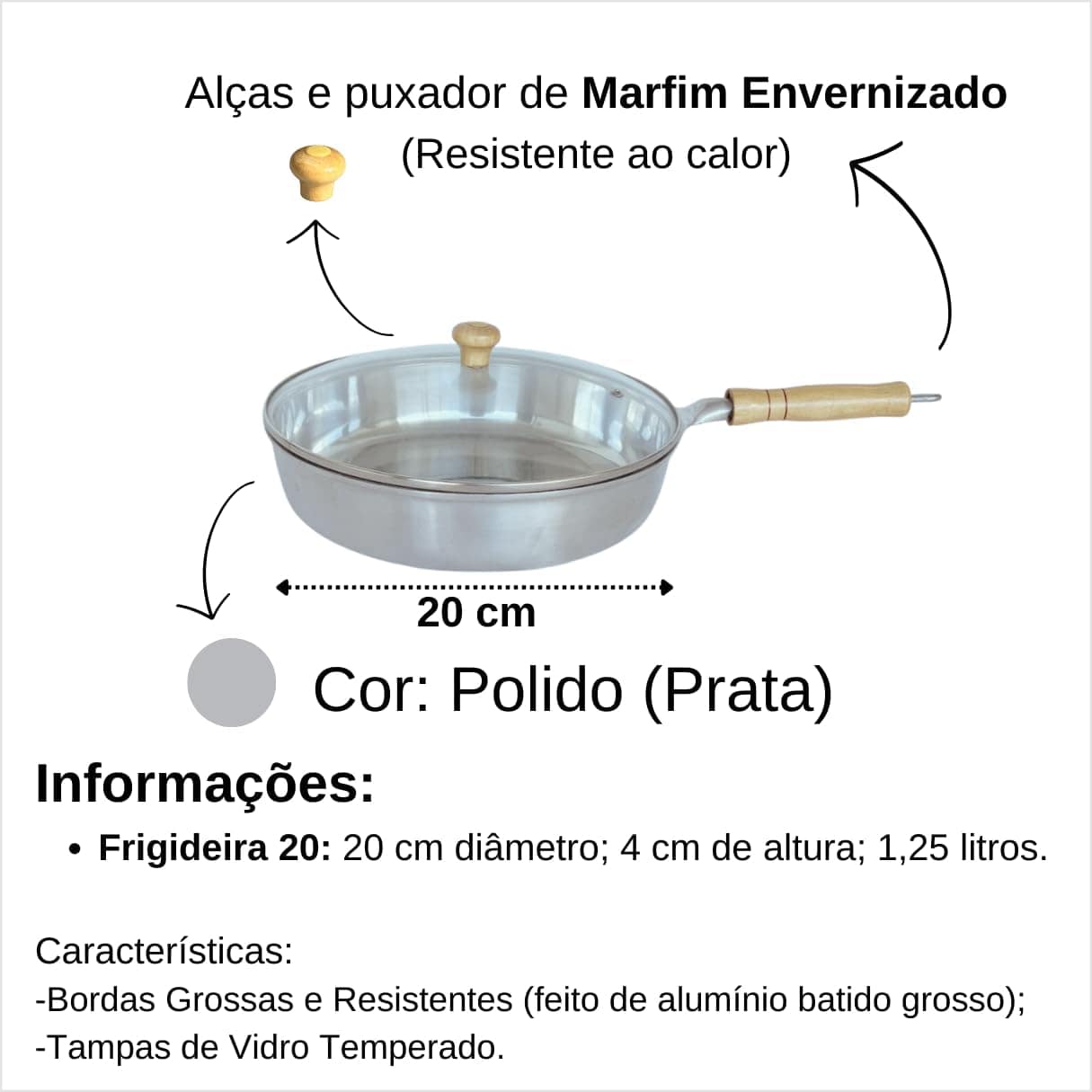Jogo de Panelas Frigideira Canecão 7 Pçs Alumínio Batido Fun... - Image 3