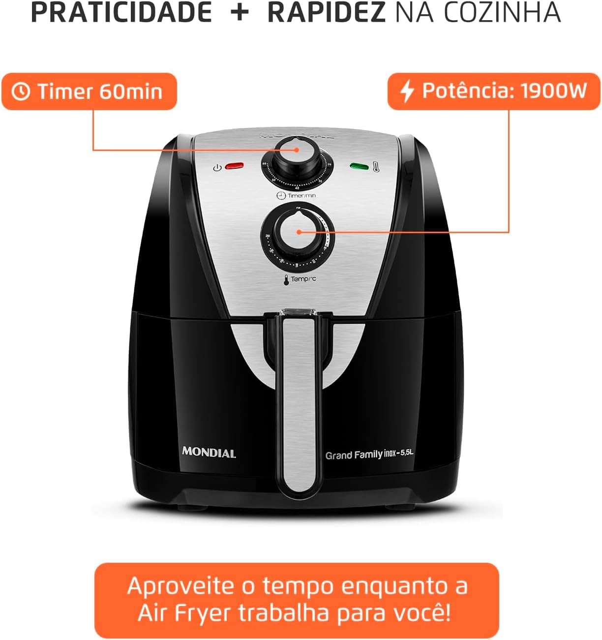 Fritadeira Sem Óleo Air Fryer 5,5L, Mondial, Preto/Inox, 190... | É bom mesmo? Descubra antes de comprar - Image 7