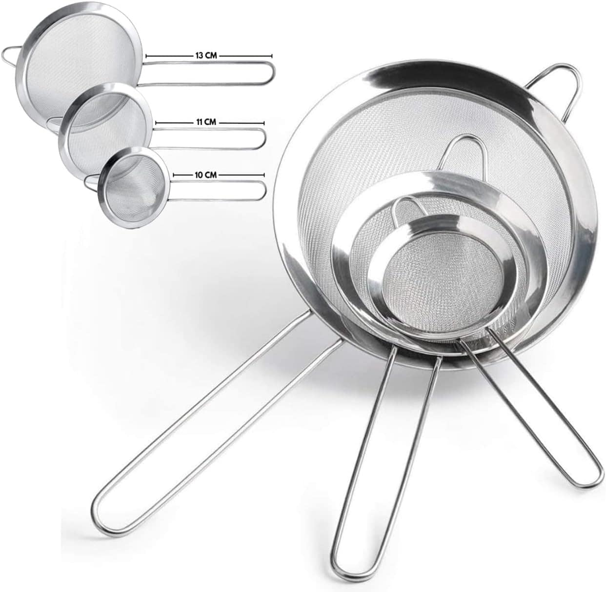 Jogo 3 Peneiras em Aço Inox Resistente Luxo Para Coar Polvil...