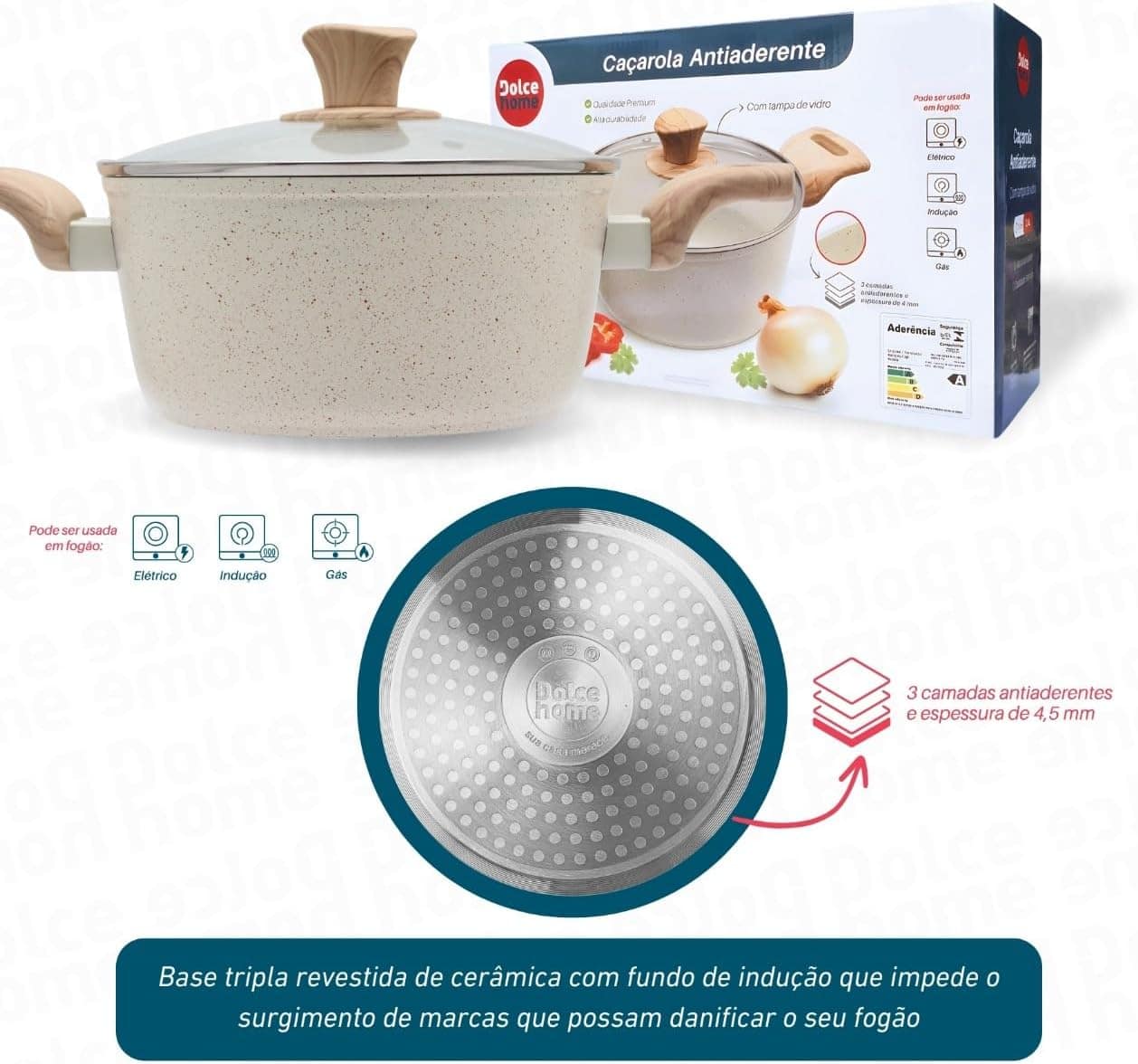 Panela Caçarola Indução C/tampa Vidro 6,6L Fundo Triplo Reve... - Image 8