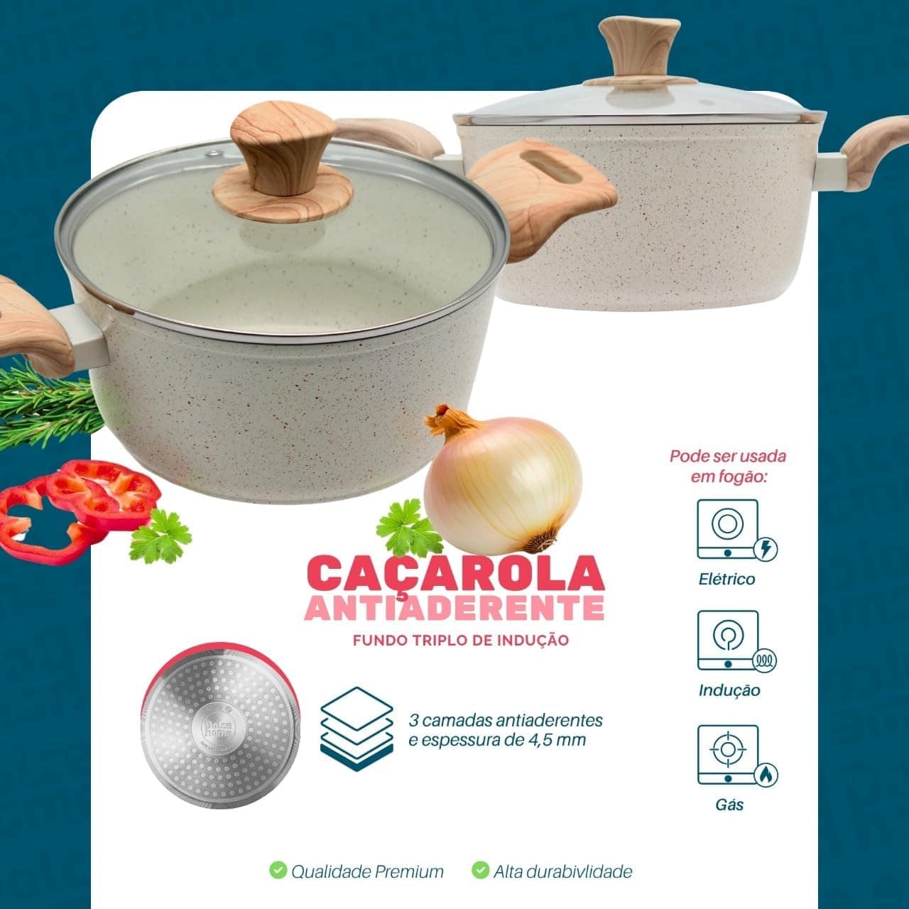 Panela Caçarola Indução C/tampa Vidro 6,6L Fundo Triplo Reve... - Image 6