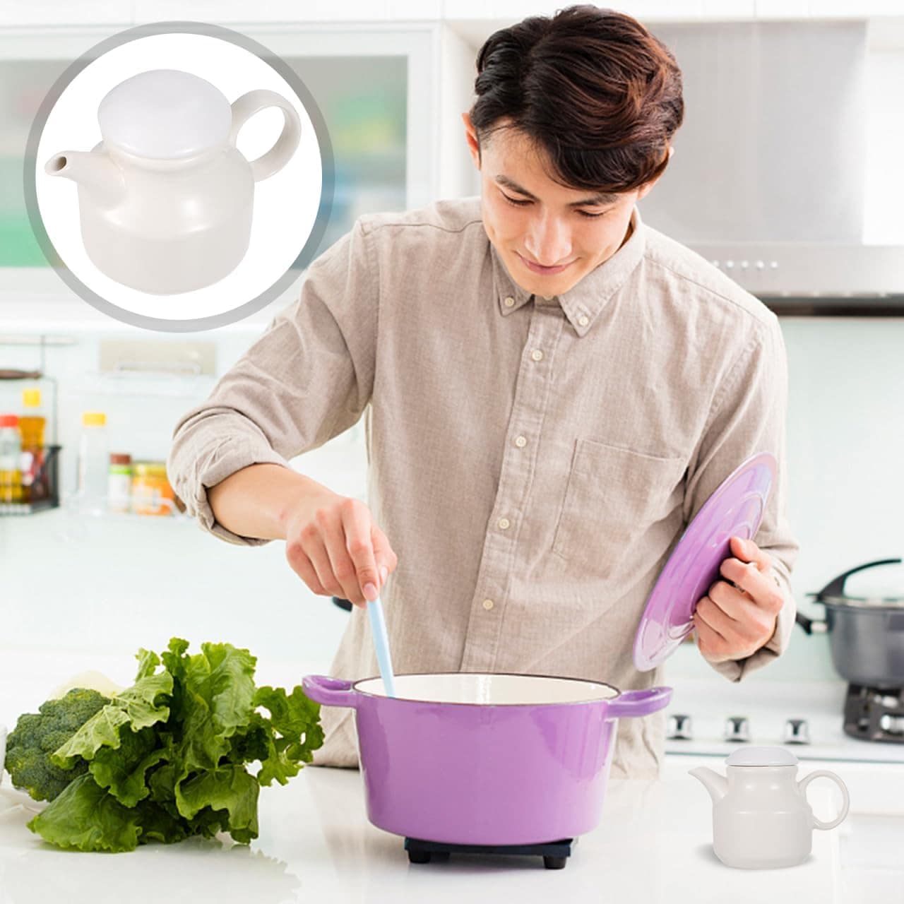 Jarra para creme com alça de cerâmica branca com creme para ... - Image 4