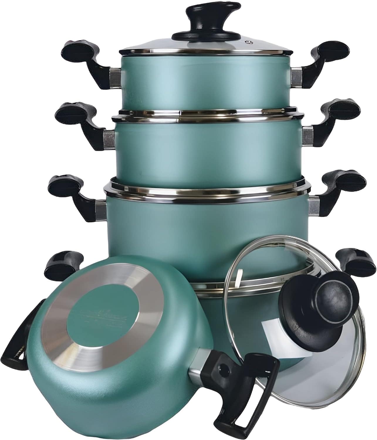 Jogo de Panelas 5 Peças Grossa Verde Tiffany Teflon Preto Co...