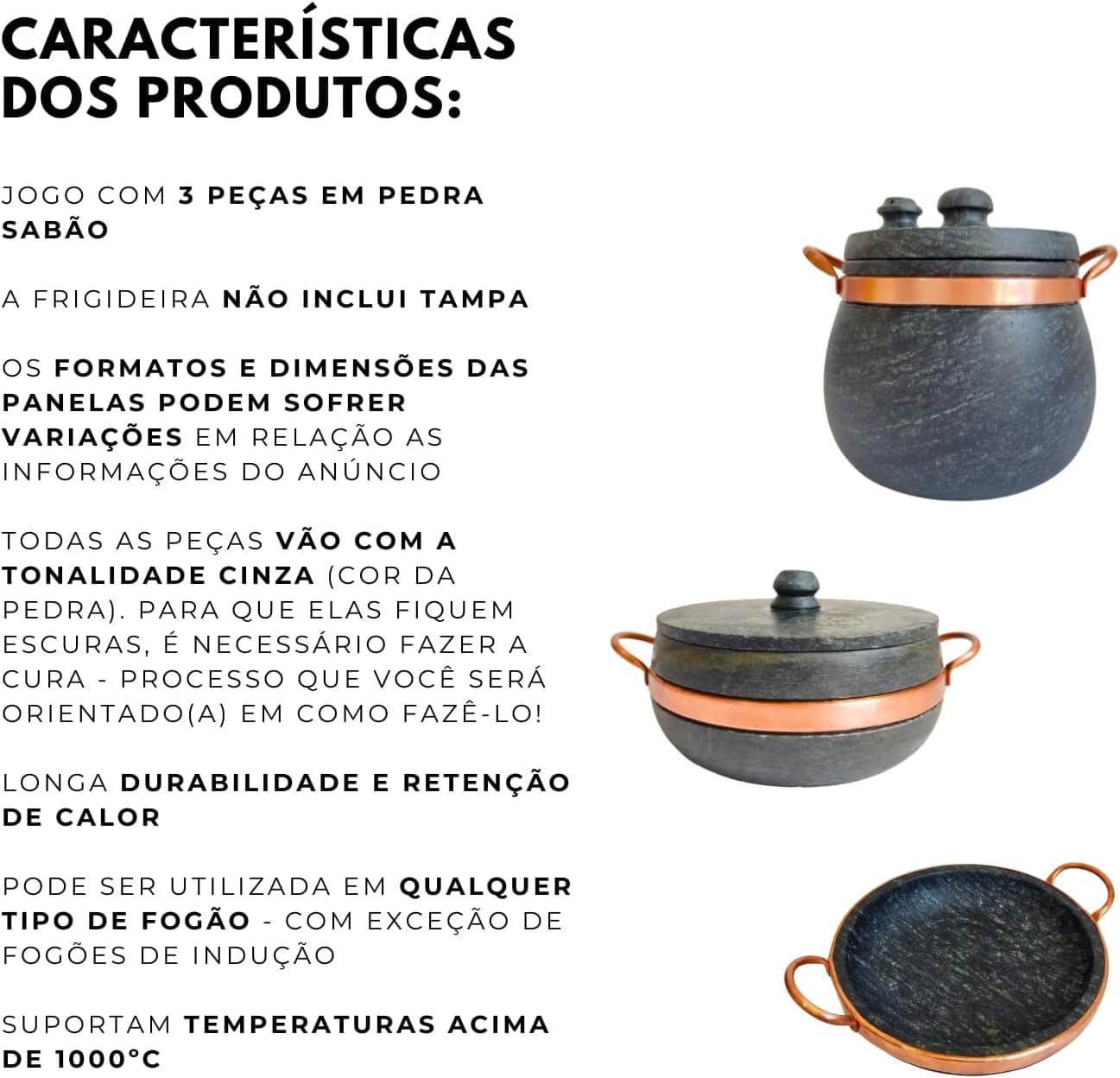 Kit 3 Panelas Pressão Frigideira Pedra Sabão Antiaderente Co... - Image 6