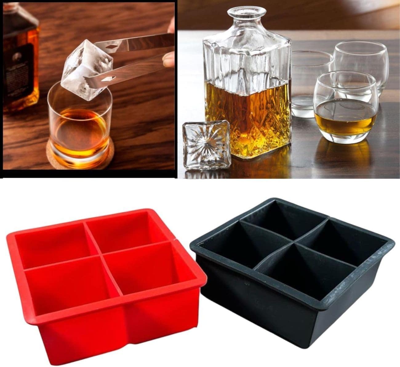 Forma de Gelo Silicone Bandeja 4 Cubos Moldes Grandes Quadra... - Image 6