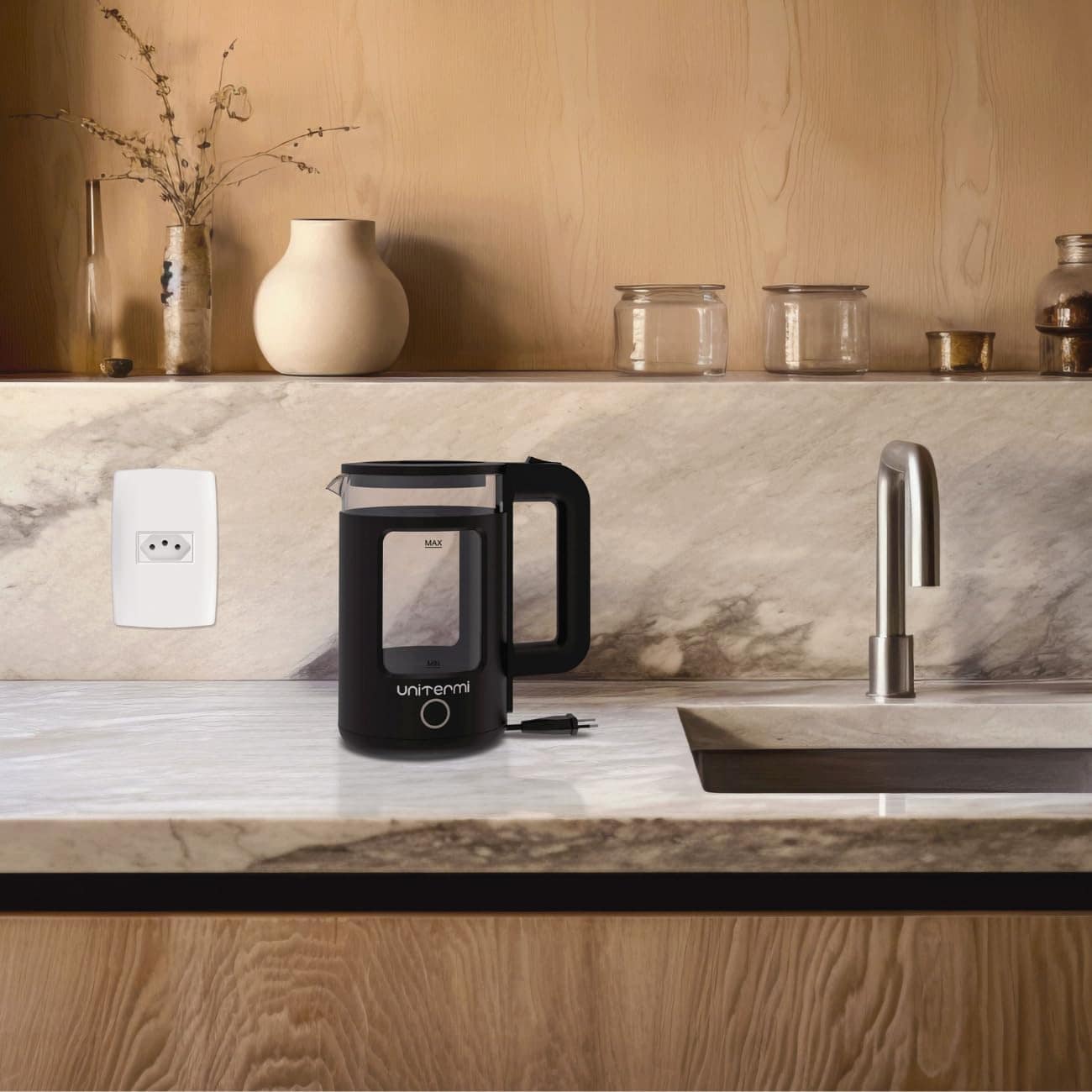 Chaleira Elétrica Inox e Vidro 1,5L 110V Unitermi (PRETA) - Image 8