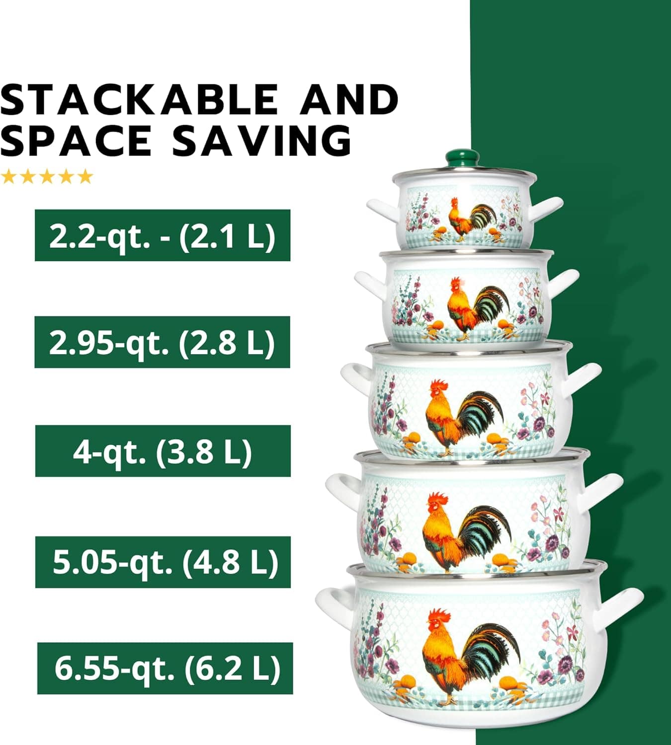 Panela de sopa de alumínio esmaltado, galo dourado com barri... - Image 4