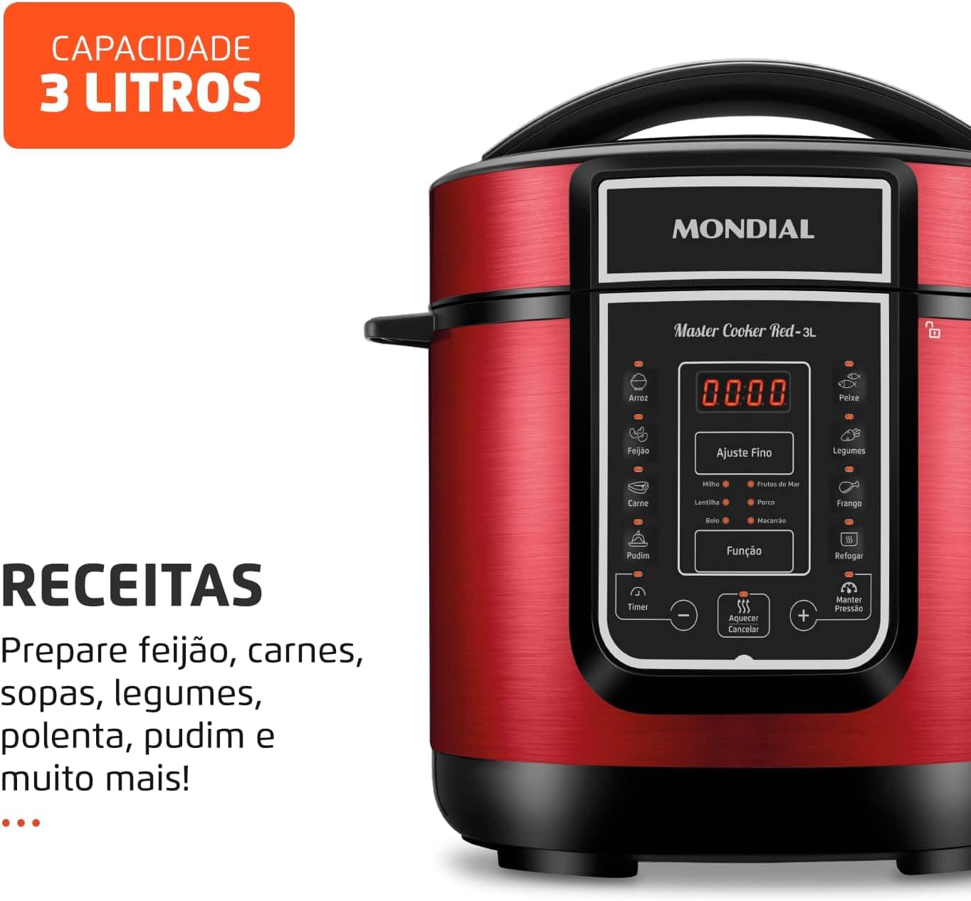 Panela De Pressão Elétrica Digital 3L, Mondial, Vermelho/Ino... - Image 2