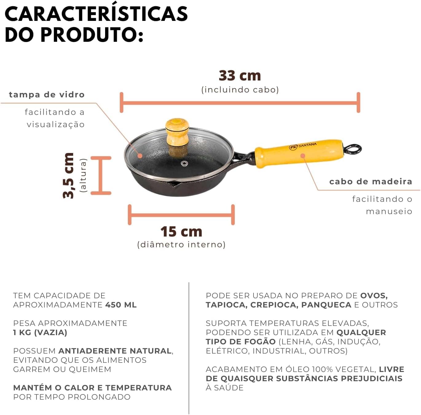 Frigideira Ferro Fundido P/Ovos Omelete Tapioca Antiaderente... - Image 5