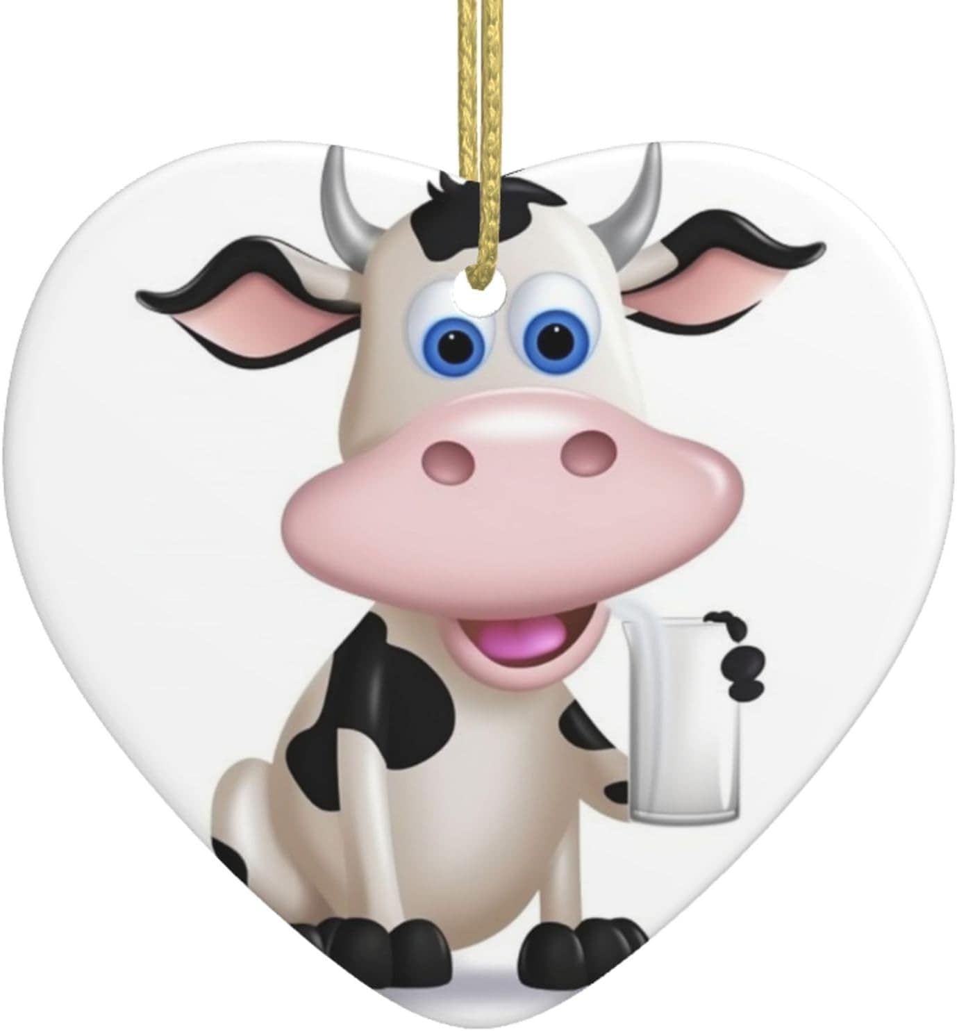 Enfeites de Natal com desenho animado de vaca leiteira, cora...