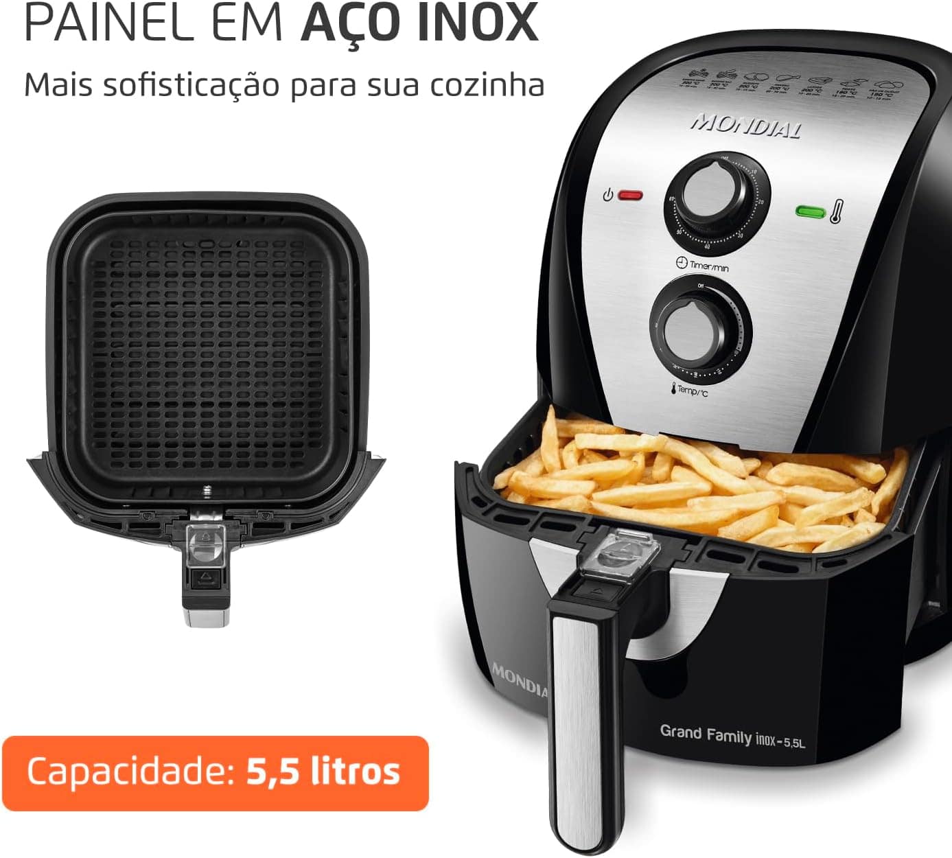Fritadeira Sem Óleo Air Fryer 5,5L, Mondial, Preto/Inox, 190... | É bom mesmo? Descubra antes de comprar - Image 2