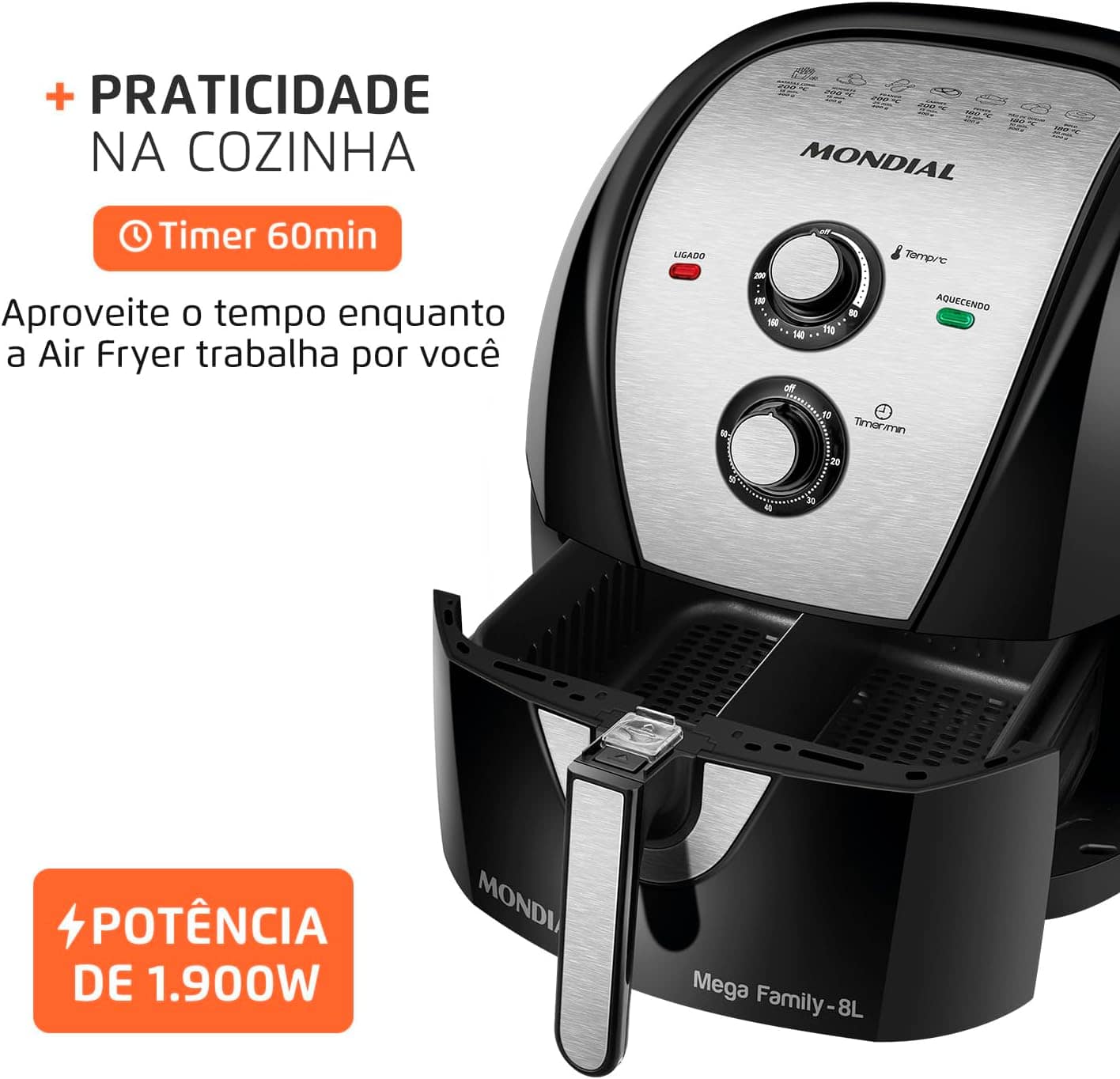 Fritadeira Sem Óleo Air Fryer 8L, Mondial, Preto/Inox, 1900W... | É bom mesmo? Descubra antes de comprar - Image 4