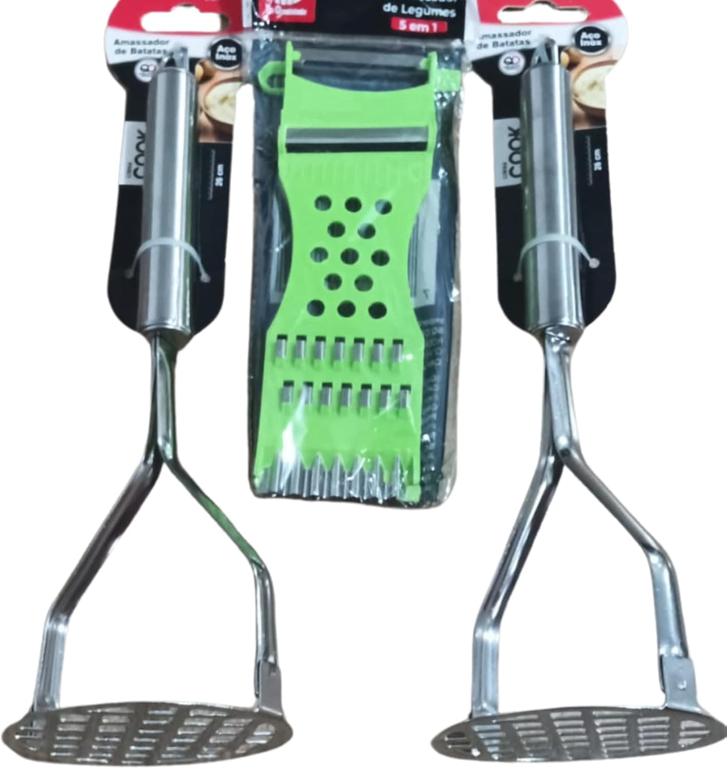 Kit 2 Amassador de Batata Legumes Feijão Inox Espremedor Man...