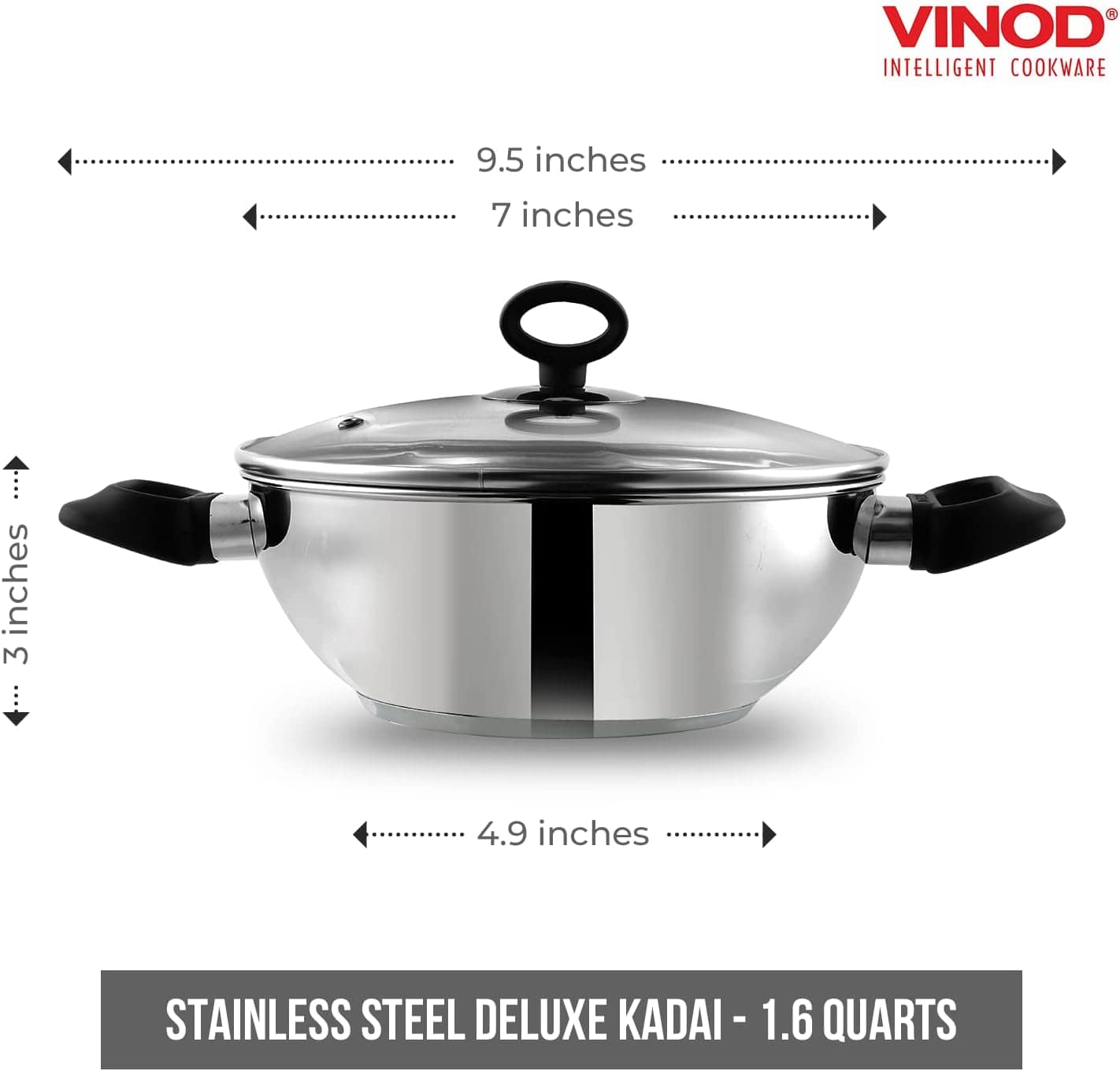 Vinod Kadhai de aço inoxidável | Wok Deluxe com tampa de vid... - Image 2