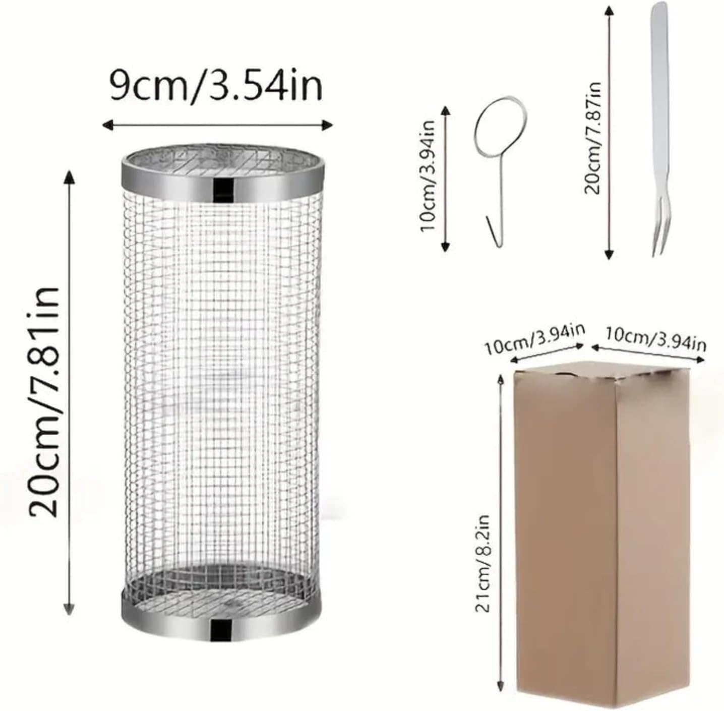 Gaiola de 3 peças + garfo + gancho para churrasqueira com ta...