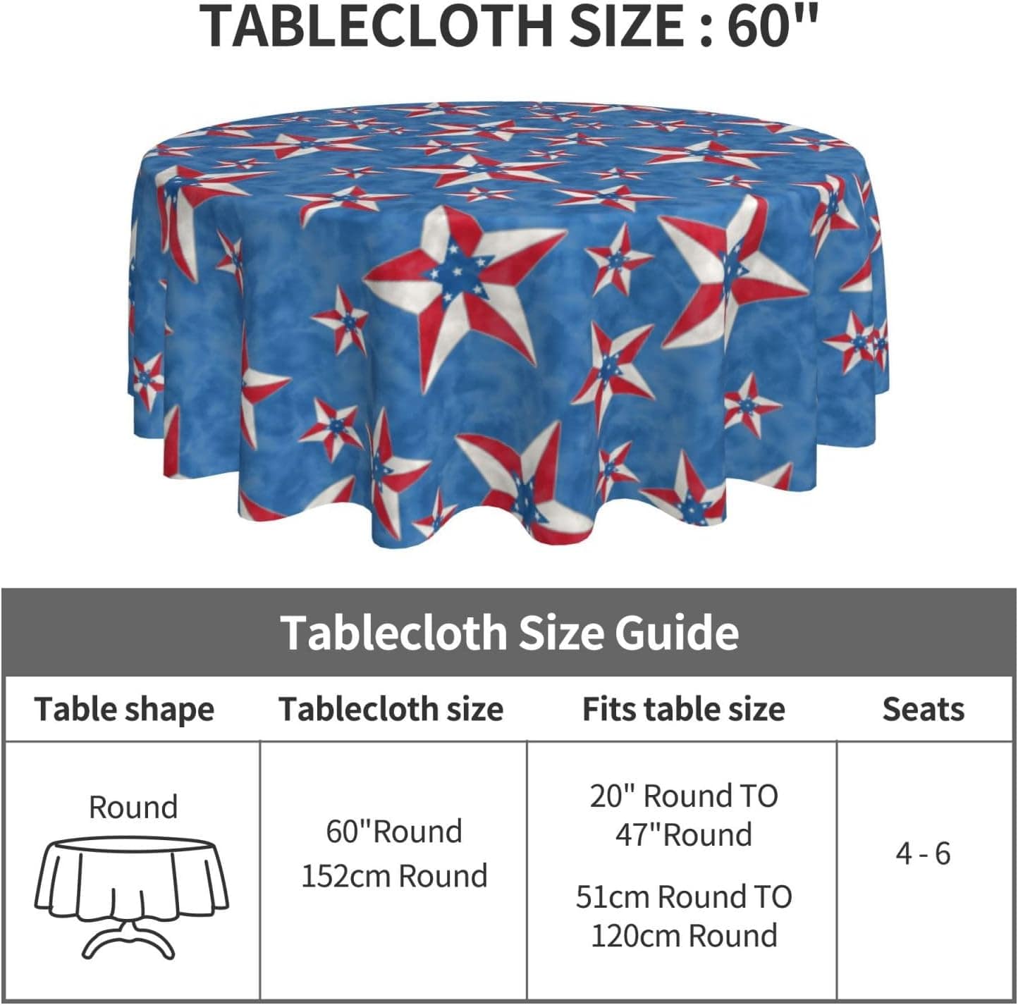 Toalha de mesa redonda, bandeira americana, estrelas, círcul... - Image 2