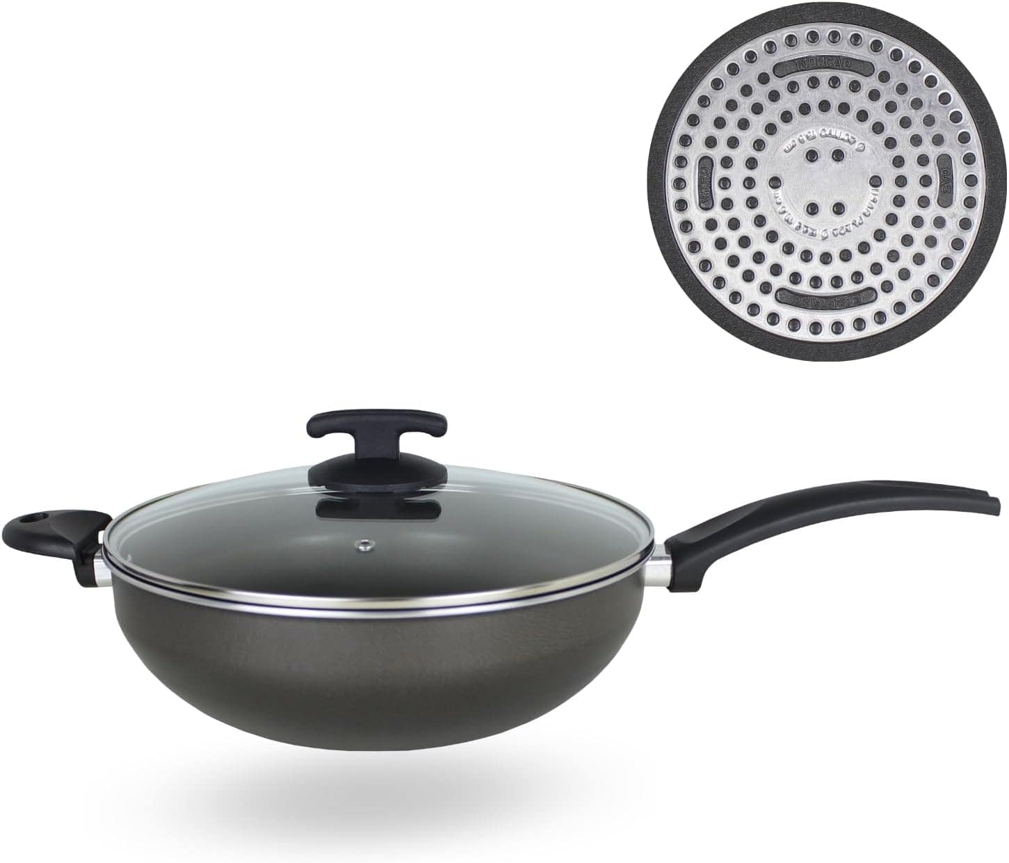 Panela Frigideira Wok Fundo de Indução 4,5L Alumínio Revesti...