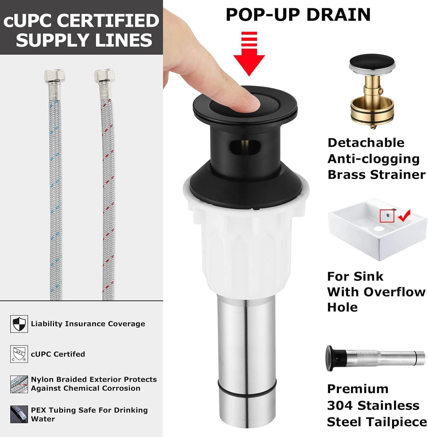 EZANDA Torneira de cachoeira ampla com duas alças, torneira ... - Image 5