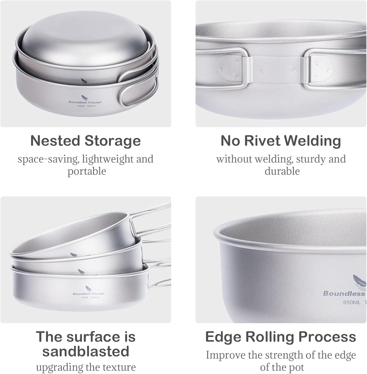 Conjunto de panelas de titânio para acampamento usharedo con... - Image 3