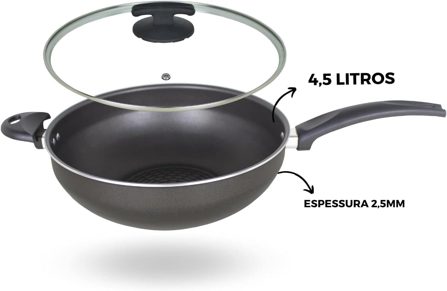 Panela Frigideira Wok Fundo de Indução 4,5L Alumínio Revesti... - Image 2