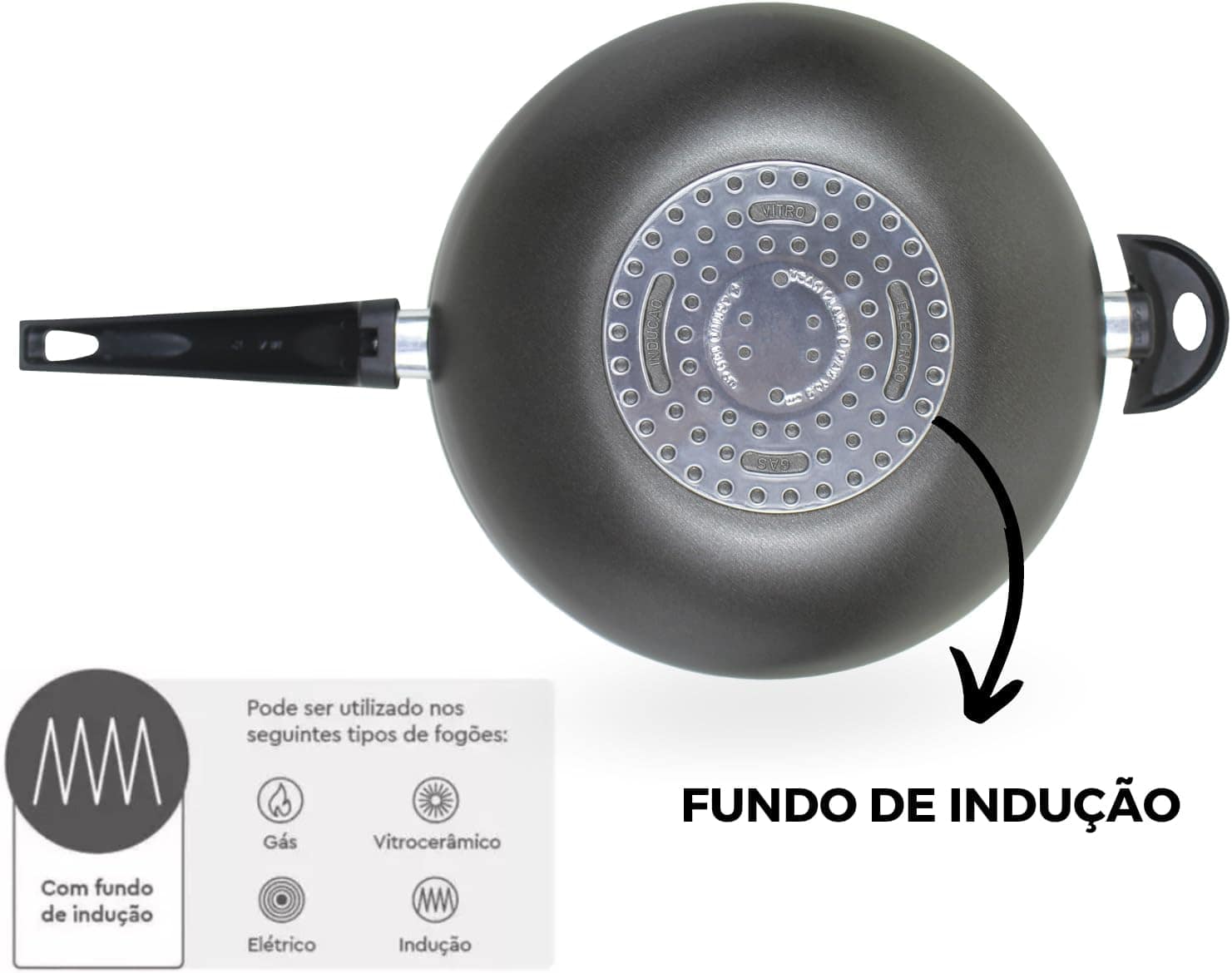 Panela Frigideira Wok Fundo de Indução 4,5L Alumínio Revesti... - Image 3