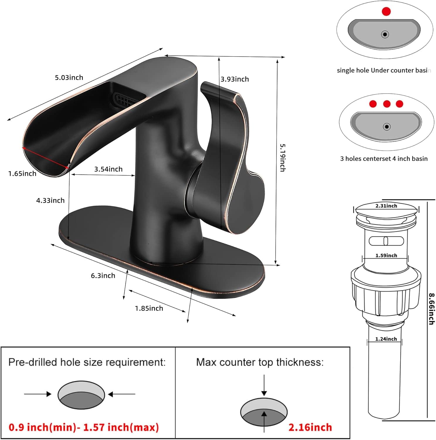 Torneira de banheiro de alça única bronze polido a óleo cach... - Image 2