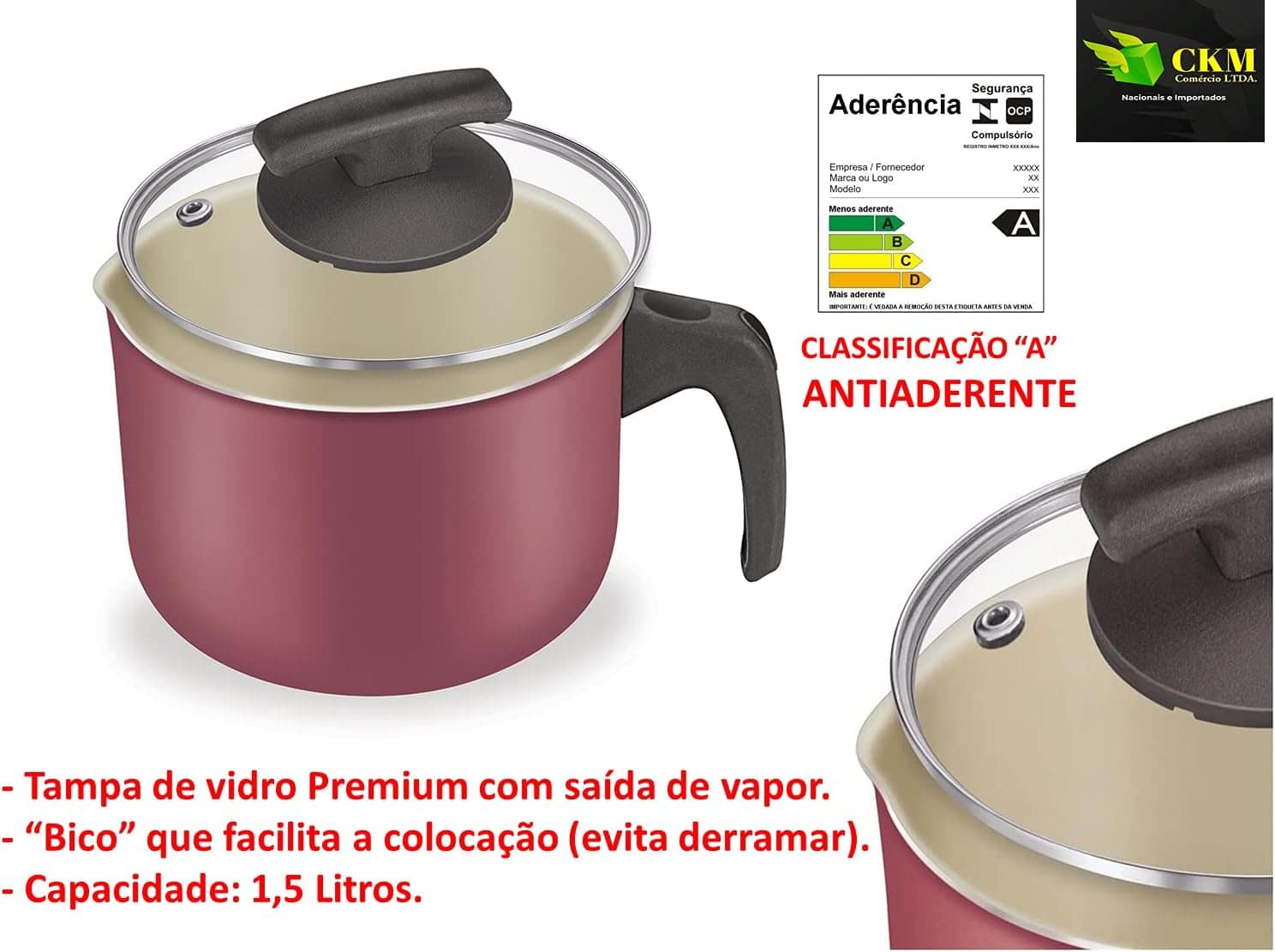 Leiteira 14 com Tampa Vidro Alumínio Fortaleza Cereja - Image 3