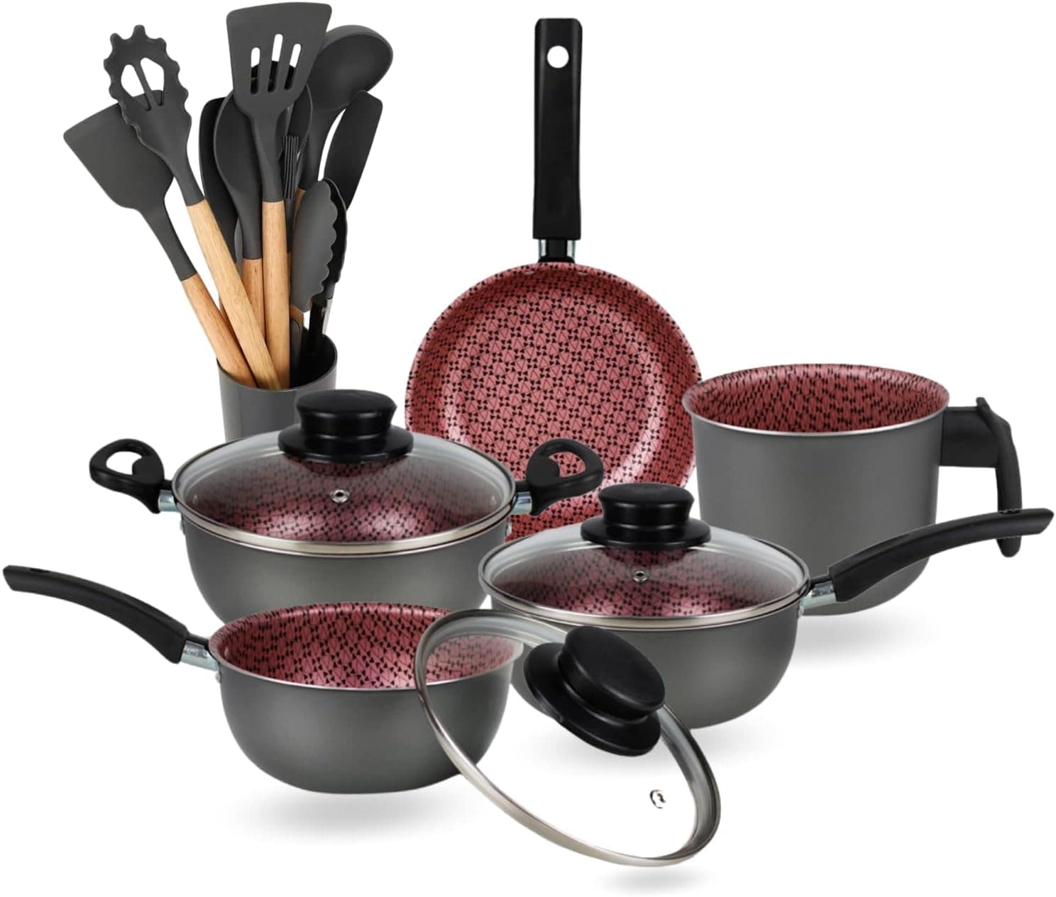 Conjunto de Panelas Antiaderente de 17 Peças com Colheres de...