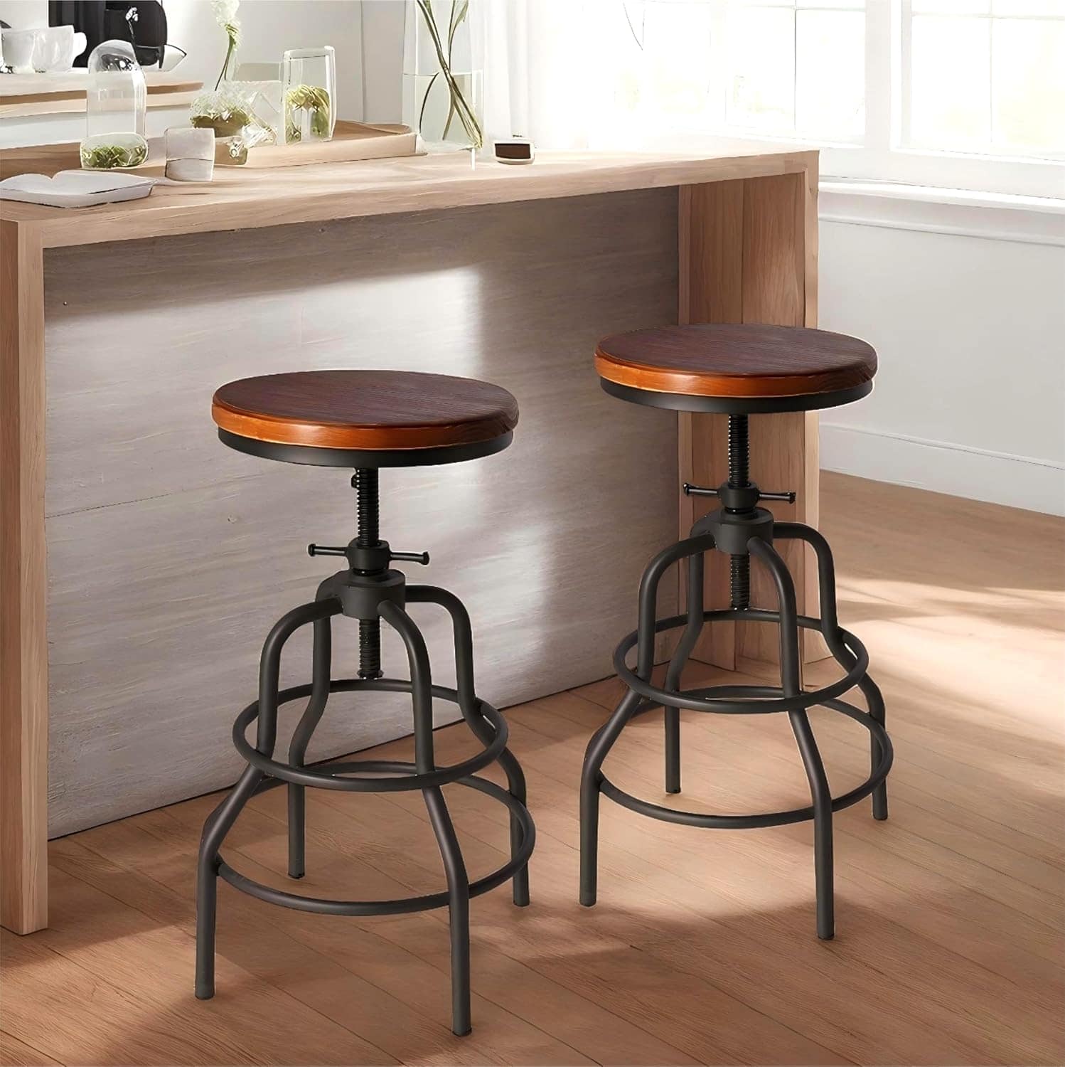 Diwhy Banco de bar vintage industrial, banco ajustável de al...