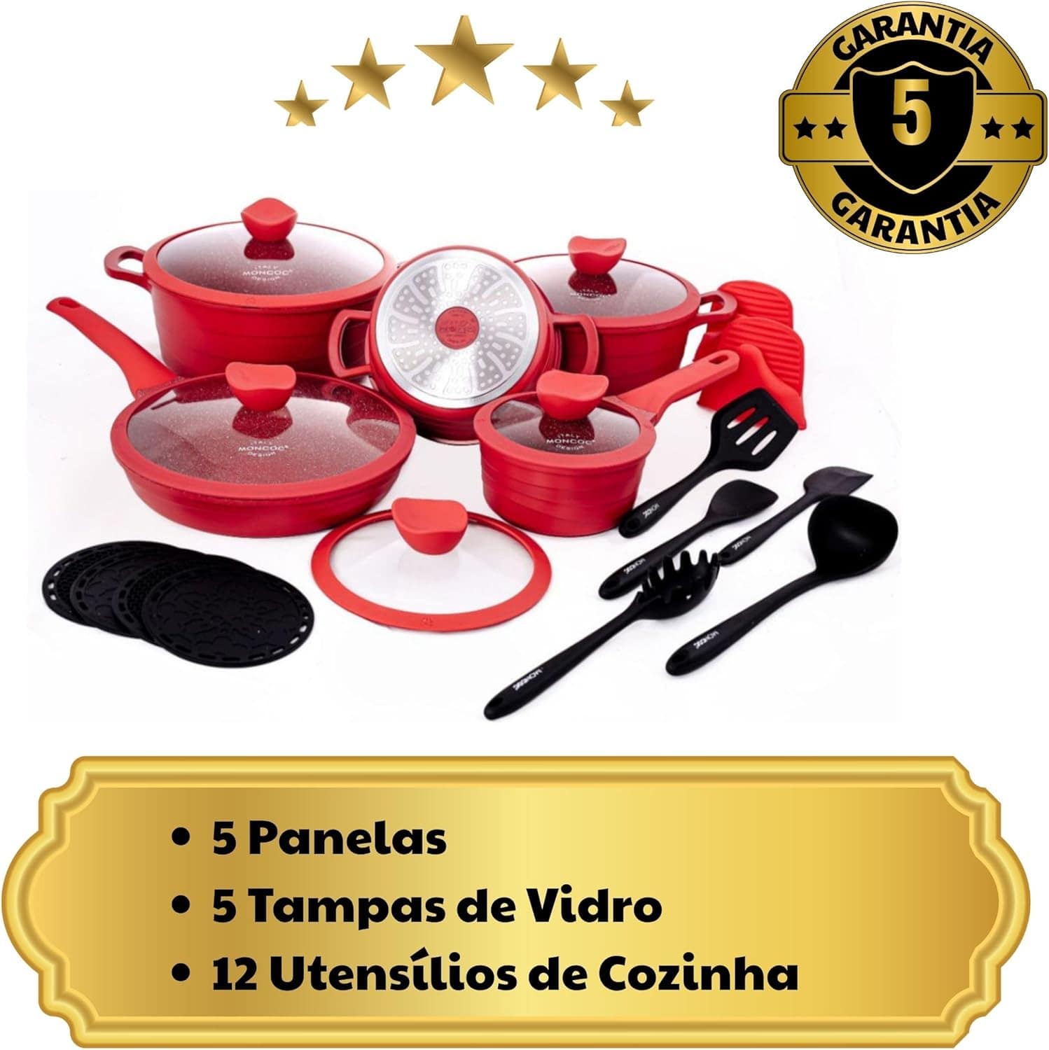 Jogo De Panelas Antiaderentes Moncoc D`lucca Italy 21 Peças ... - Image 3