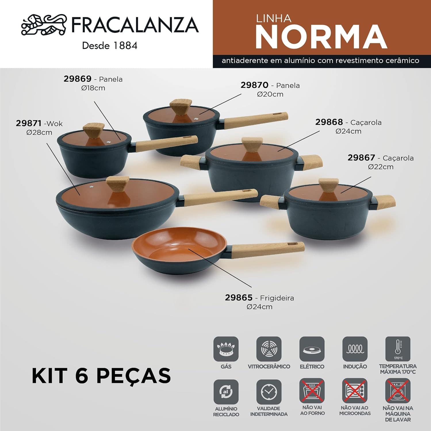 Jogo De Panelas Revestimento Cerâmico Indução Preto 6 Peças ... - Image 3