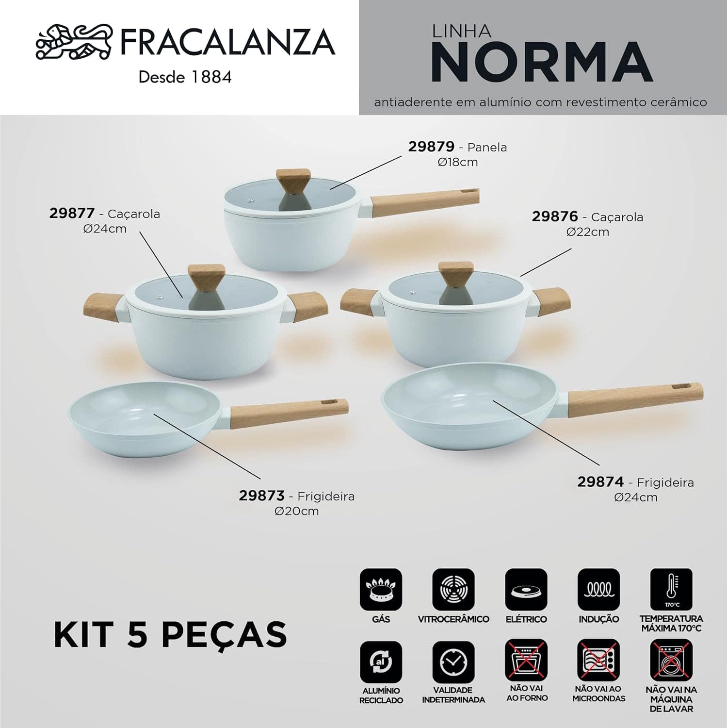 Jogo De Panelas Revestimento Cerâmico Indução Cinza 5 Peças - Image 3