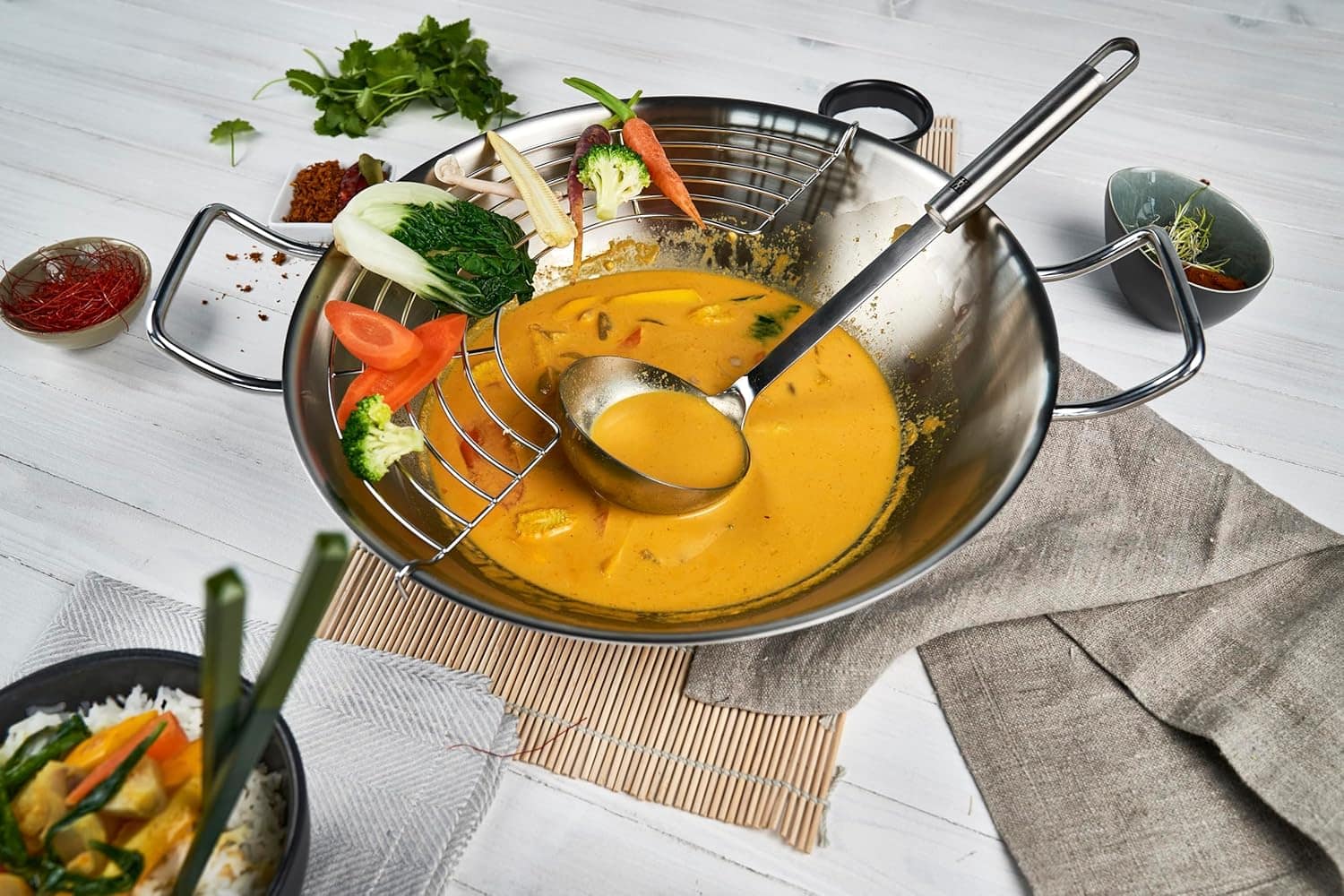 Frigideira Wok, Aço Inoxidável sem Revestimento, Tampa de Vi... - Image 5