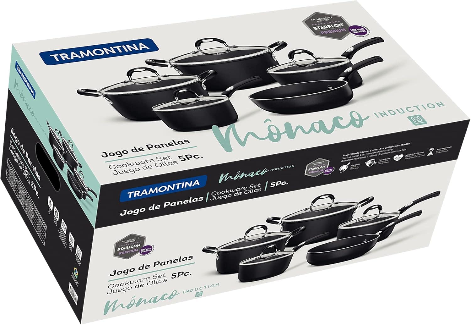 Jogo Panela Alumínio 5 peças Monaco Indução Preto Tramontina - Image 3