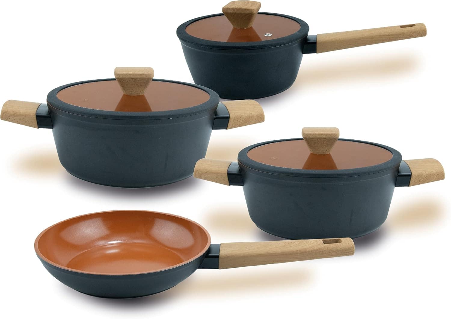 Jogo De Panelas Revestimento Cerâmico Indução Preto 4 Pçs