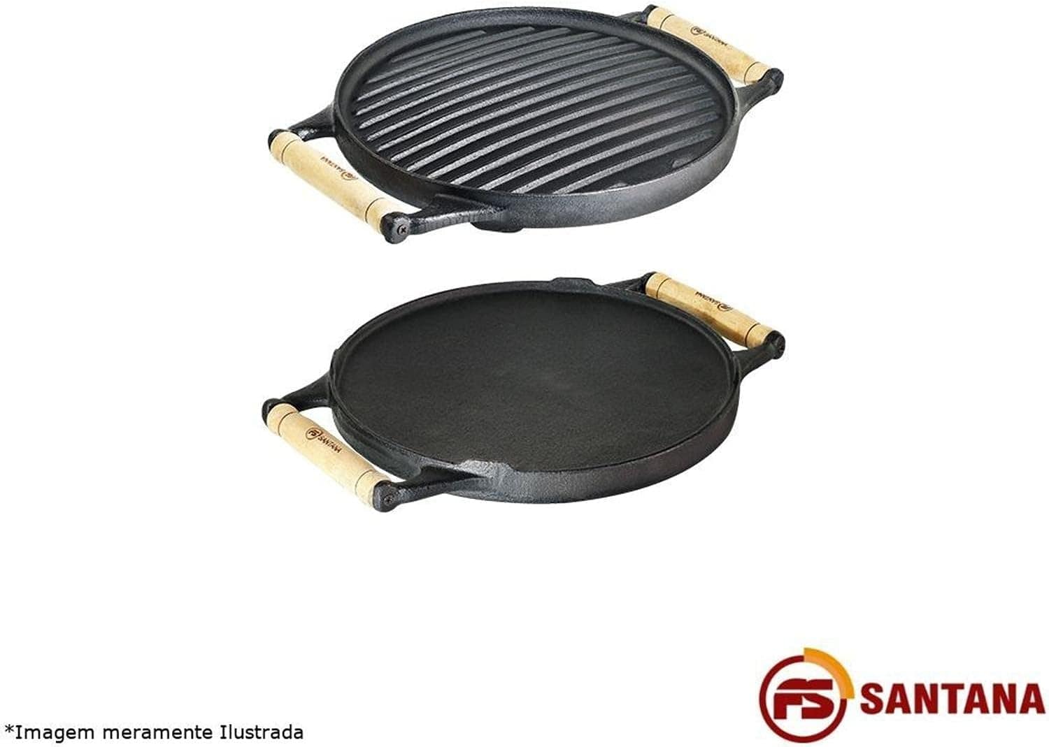 Chapa Bifeteira Ferro Dupla Face Alça Madeira Santana 27x3cm - Image 3