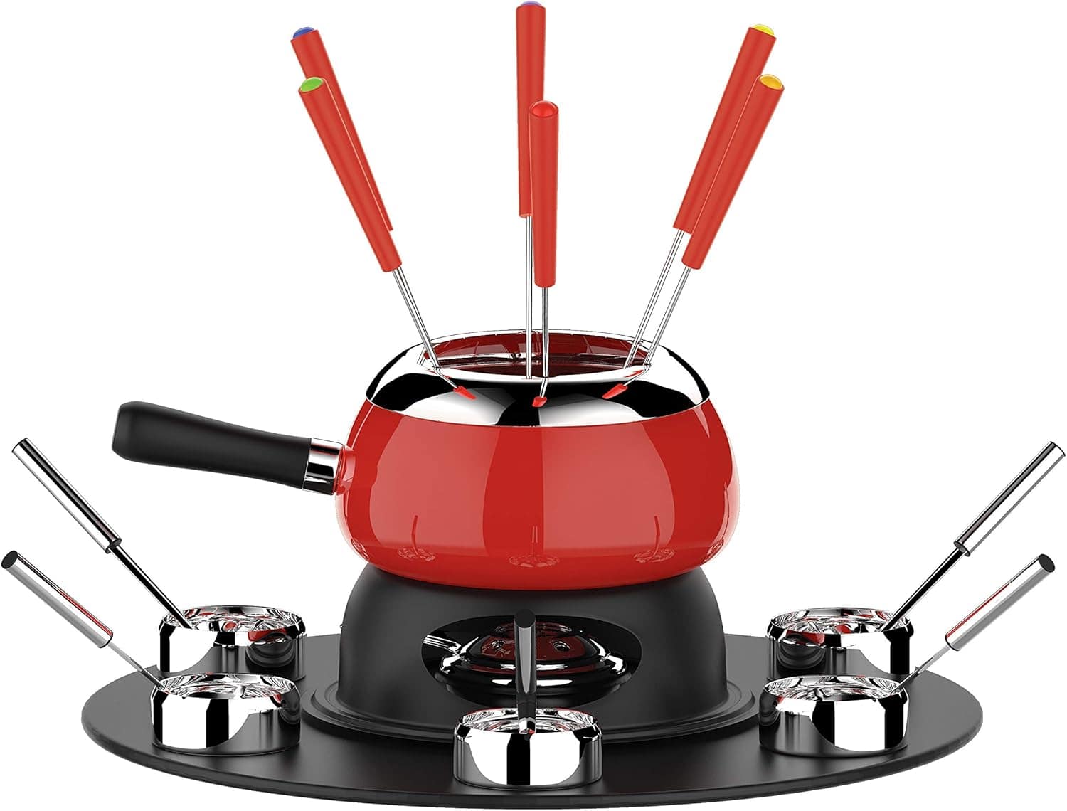 Conjunto Fondue Inox com Base Giratória 23 Peças Vermelho, H...