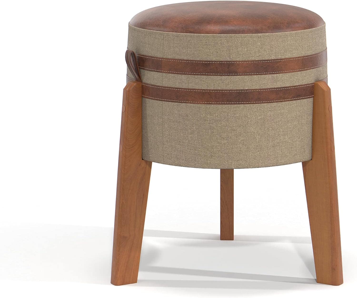 Conjunto 2 Puff,Puf Banqueta sala redondo pés em madeira -Lu... - Image 5