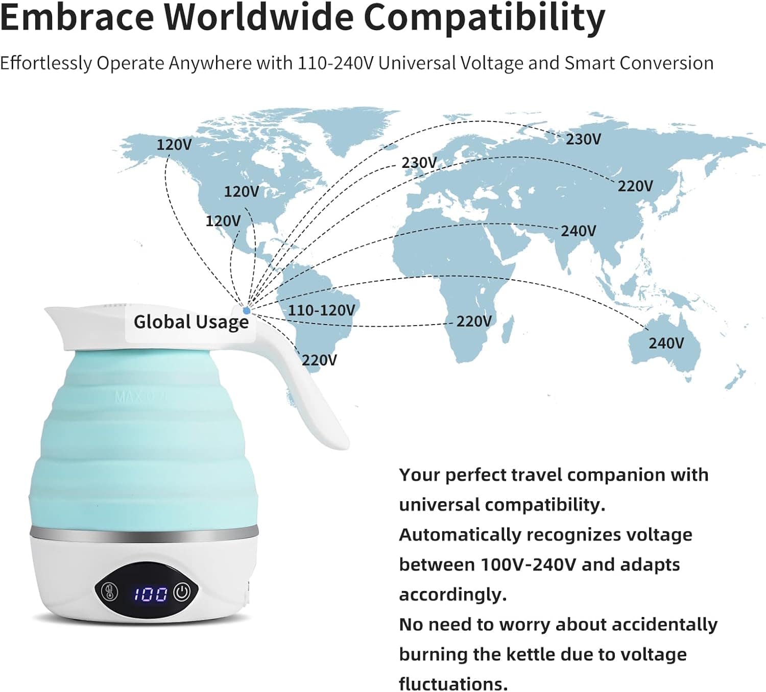 AUCOO Chaleira de viagem dobrável elétrica portátil para águ... - Image 3